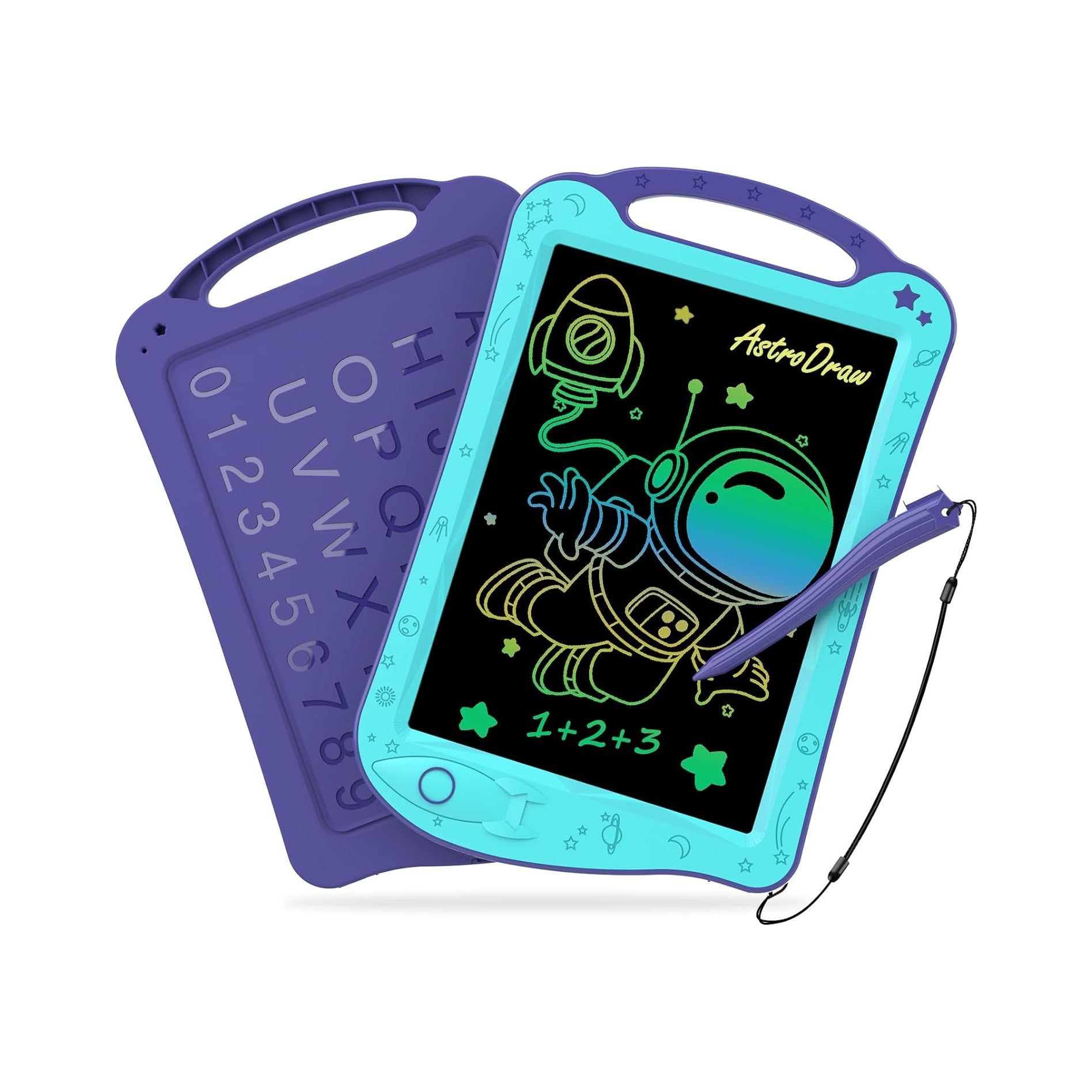 Astrodraw Drawing Pad, Colorful LCD Writing Tablet for Kids, Doodle Board for Toddlers 3 4 5 6 Years Old, Travel Toy Birthday Gift for Boys Girls (Aqua/Purple)