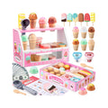 Wooden Ice Cream Counter Playset for Toddler Girl Toys, Play Store Pretend Toy Food Play Kitchen Accessories with Fake Money & Coin, Christmas Birthday Gifts for 3+ Year Old Kids (Pink)