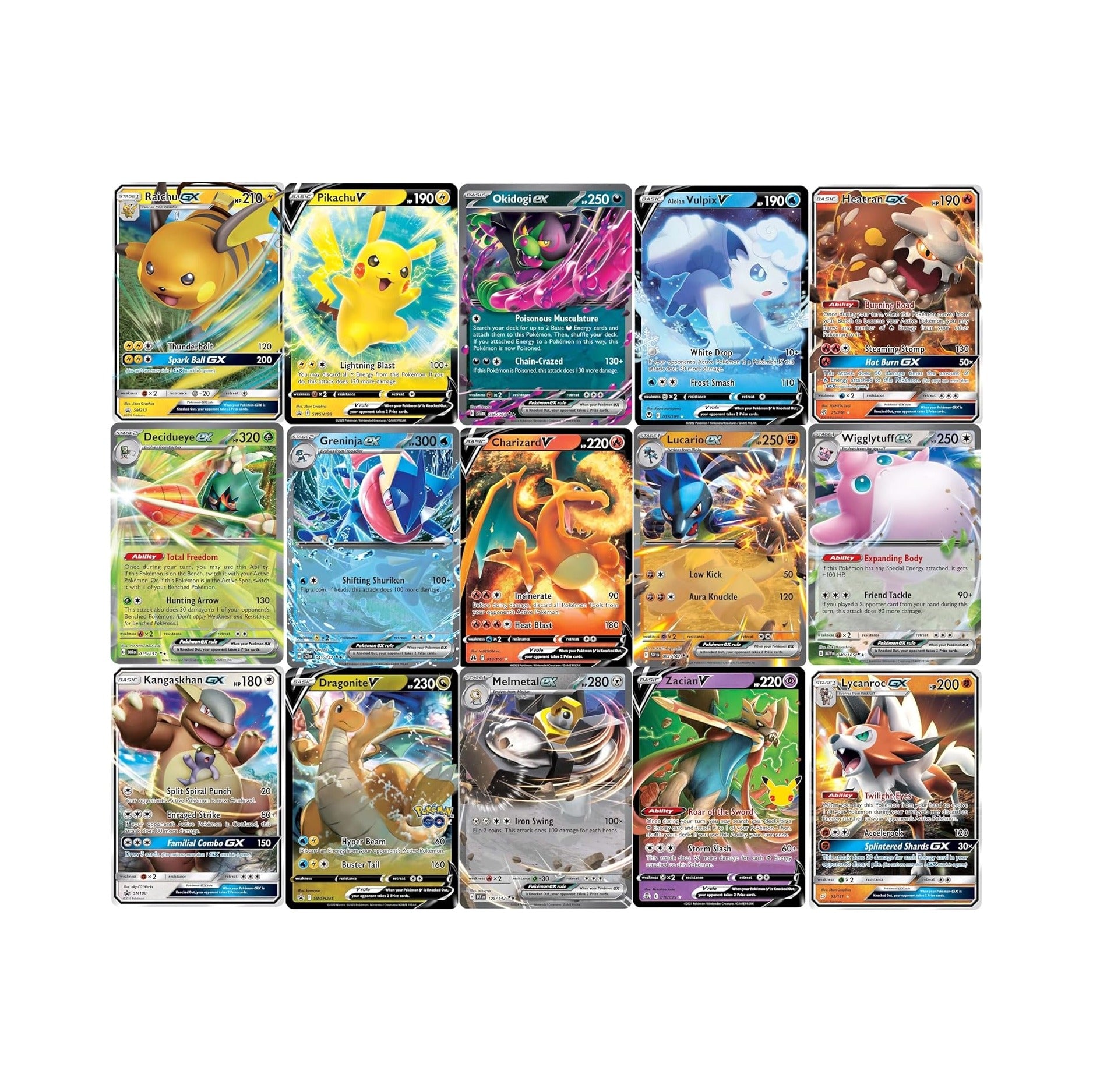 5 Pokemon Ultra Rare Card Lot - V, Gx, ex, Assorted Variety - No Duplicates