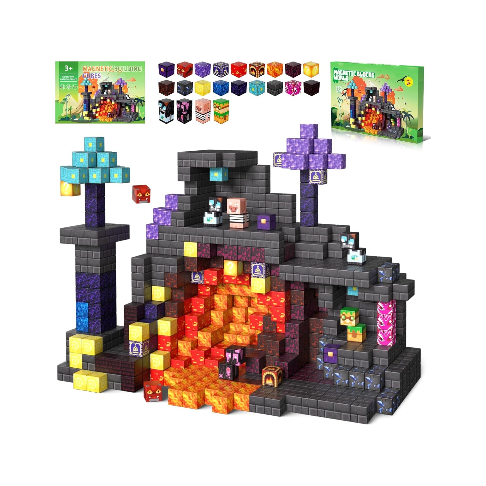 Magnetic Blocks, 160pcs Mine Magnet World Building Toys for Kids, Constructions Toys for Boys & Girls Age 3-4, 5 6 7 8 9 10, STEM Magnetic Building Cubes Kids Sensory Toys Games, Gifts for 3+ Year Old