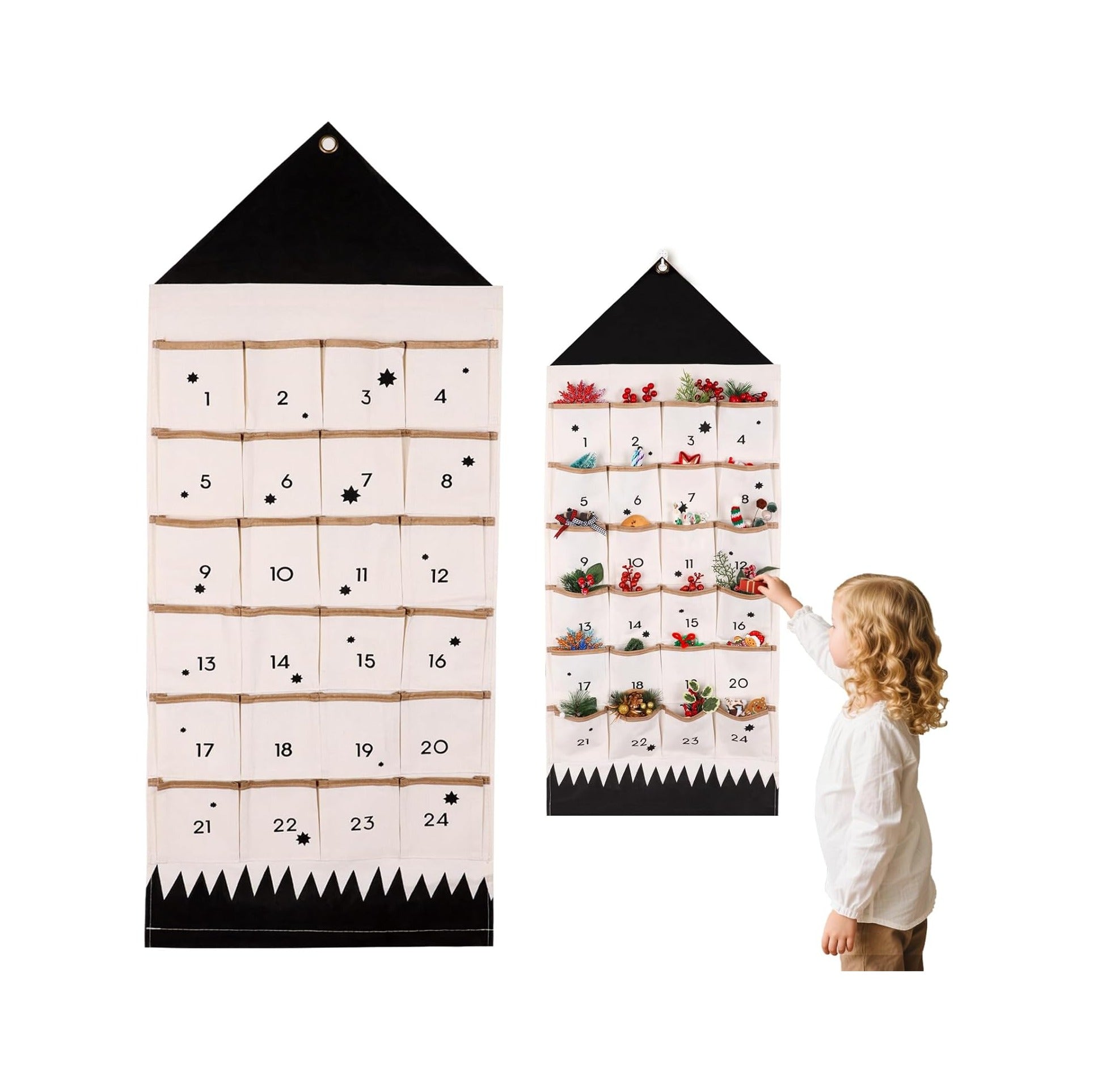 Christmas Advent Calendar, Reusable Hanging Christmas Countdown Calendar with 24 Pockets for 2025 Xmas Home Decoration