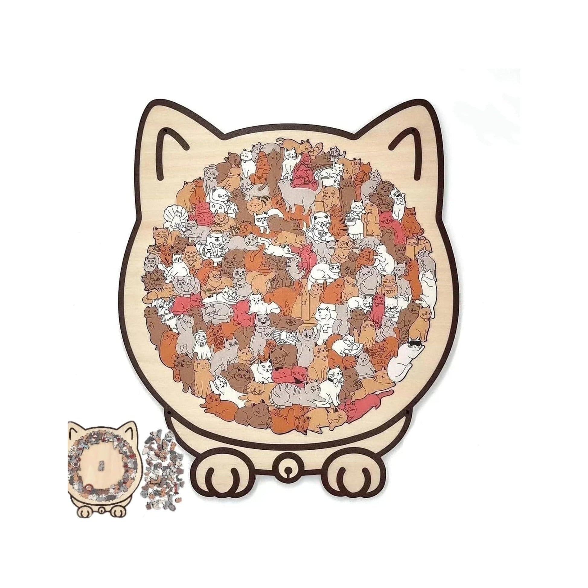 Colored Cat Shaped Wooden Jigsaw Puzzle for Adults, Cute Animal Cats Decorative with Adorable Cats Outlines Framed and Acrylic Cover, Creative Puzzle Gifts for Cat Lovers Home Decor
