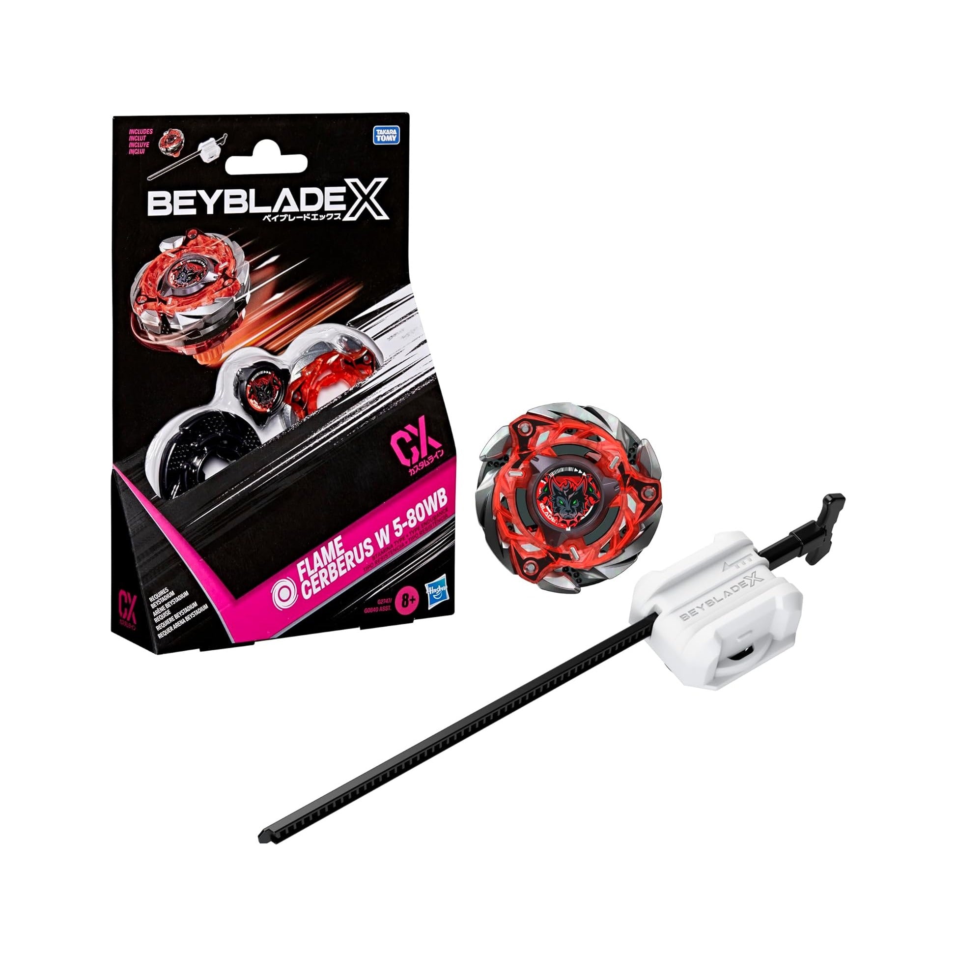 Flame Cerberus W 5-80WB CX Starter Pack Set, Takara Tomy Stamina Type Top and Launcher, Battling Tops Game Toys, Ages 8+