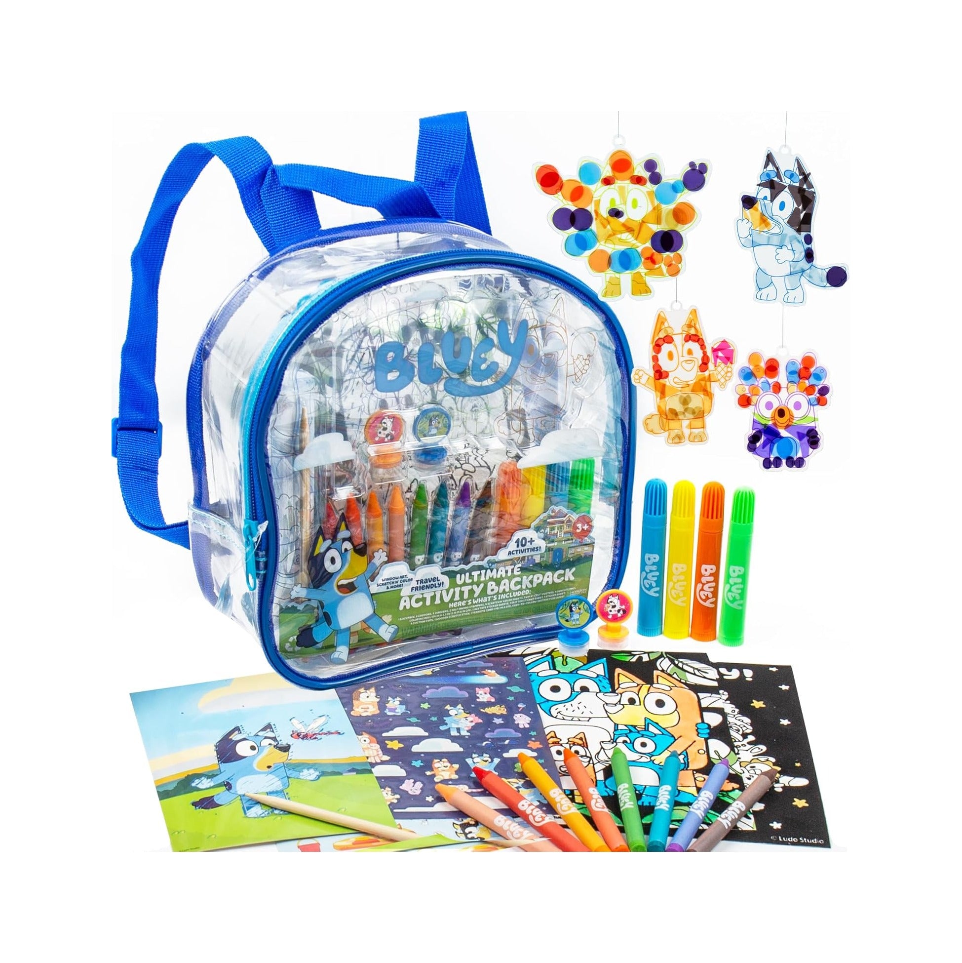 Ultimate Activity Backpack, 10+ Activities, Includes Backpack with 4 Sticker Suncatchers with 4 Suction Cups, 4 Surprise Scratch Arts, 2 Velv-its Posters, 1 Coloring Roll, 4 Markers, Kid Gifts