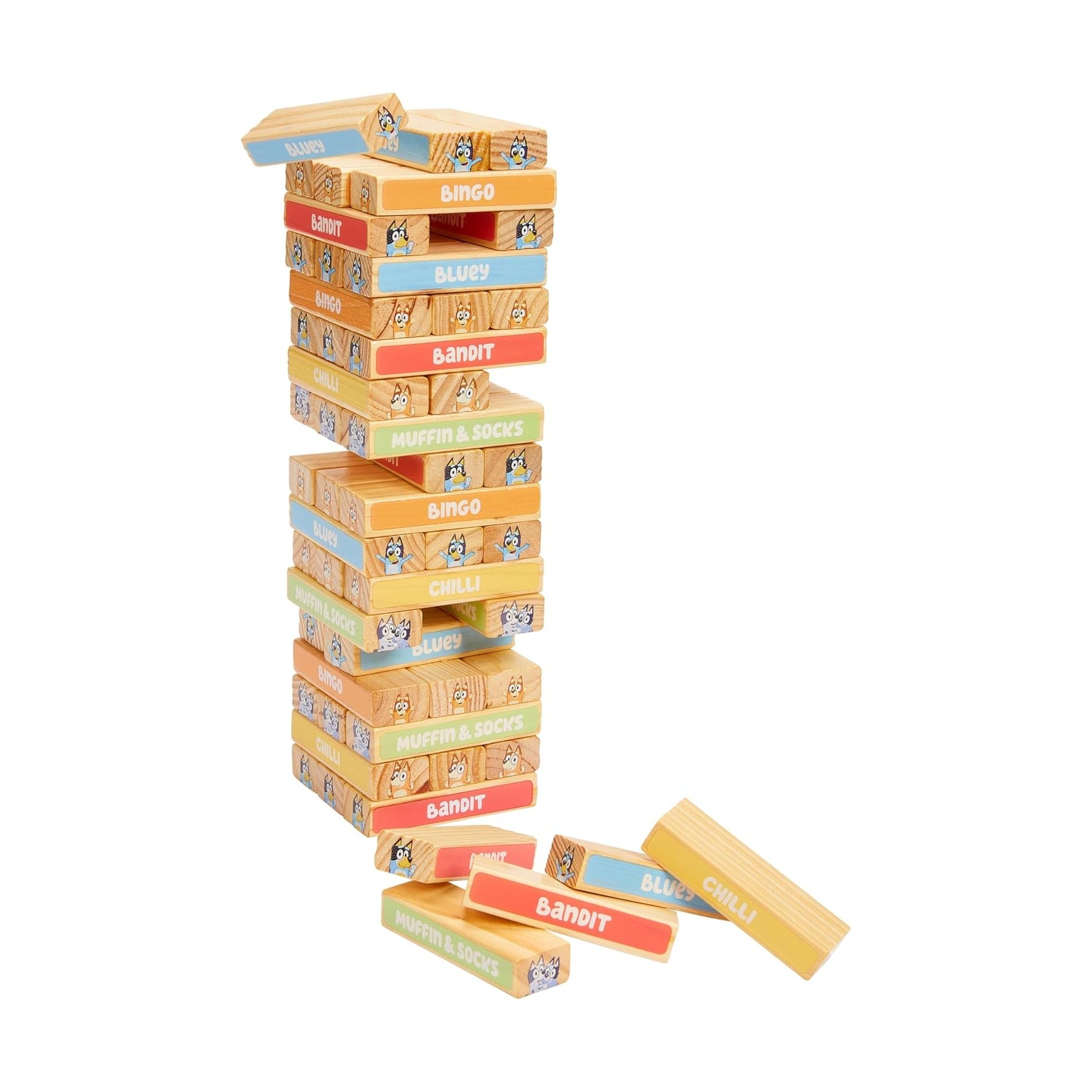 8th Wonder Stackable Tumbling Tower Game, Robust Wooden Stacking Game with 54 Illustrated Colored Blocks, Fun Balancing Toy for Kids Ages 3+