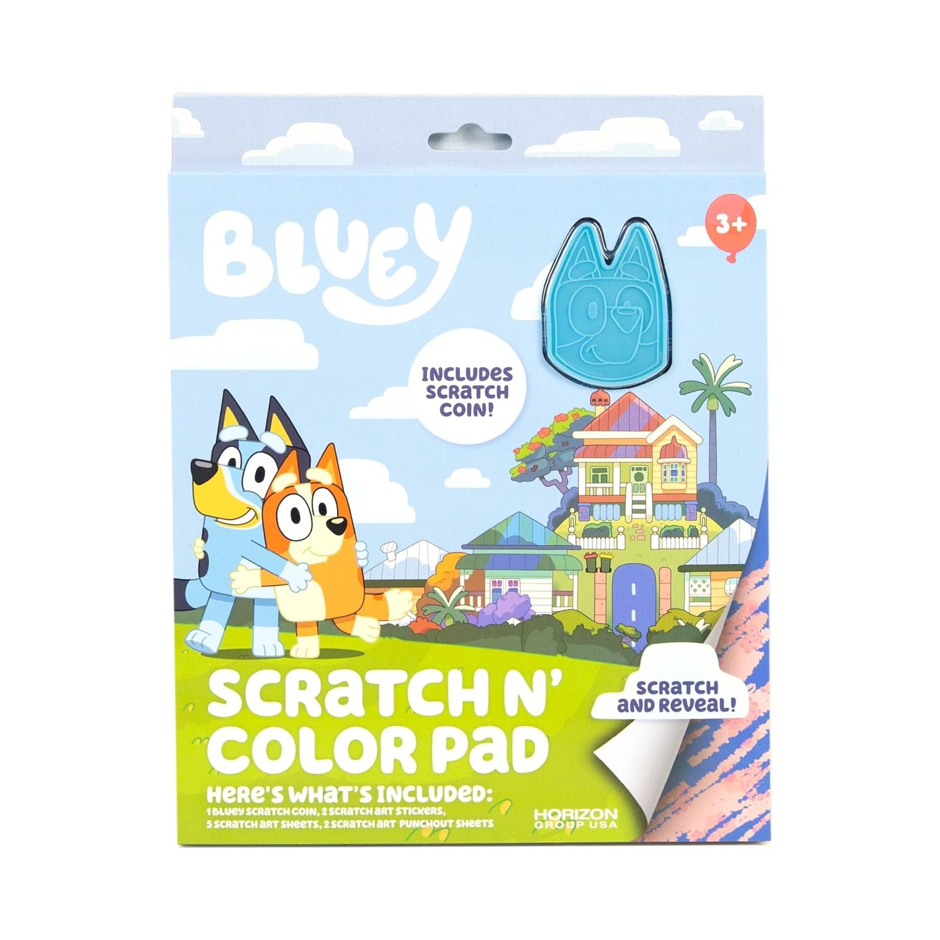 Scratch ‘n Color Pad, 9-Page Activity Coloring Book, Includes Scratch Art, Stickers for Kids, Bluey Toys, On the Go Activity Playset, Bluey Toys for Toddlers 1-3, Great Gift for Kids Ages 3 & Up