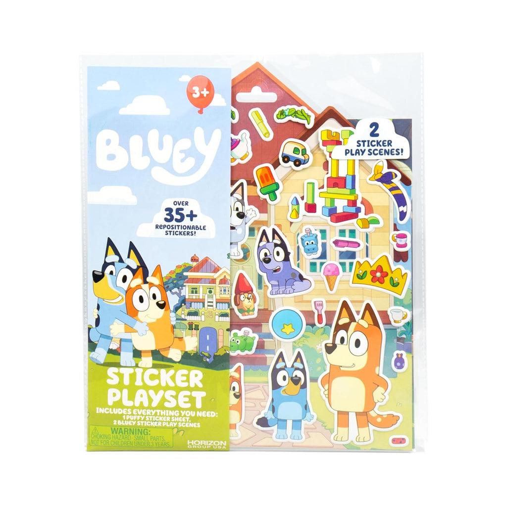Bluey Sticker Playset, 2 Sticker Play Scenes, 35+ Reusable Puffy Bluey Repositionable Stickers for Kids, Perfect for Travel, Screen-Free Fun