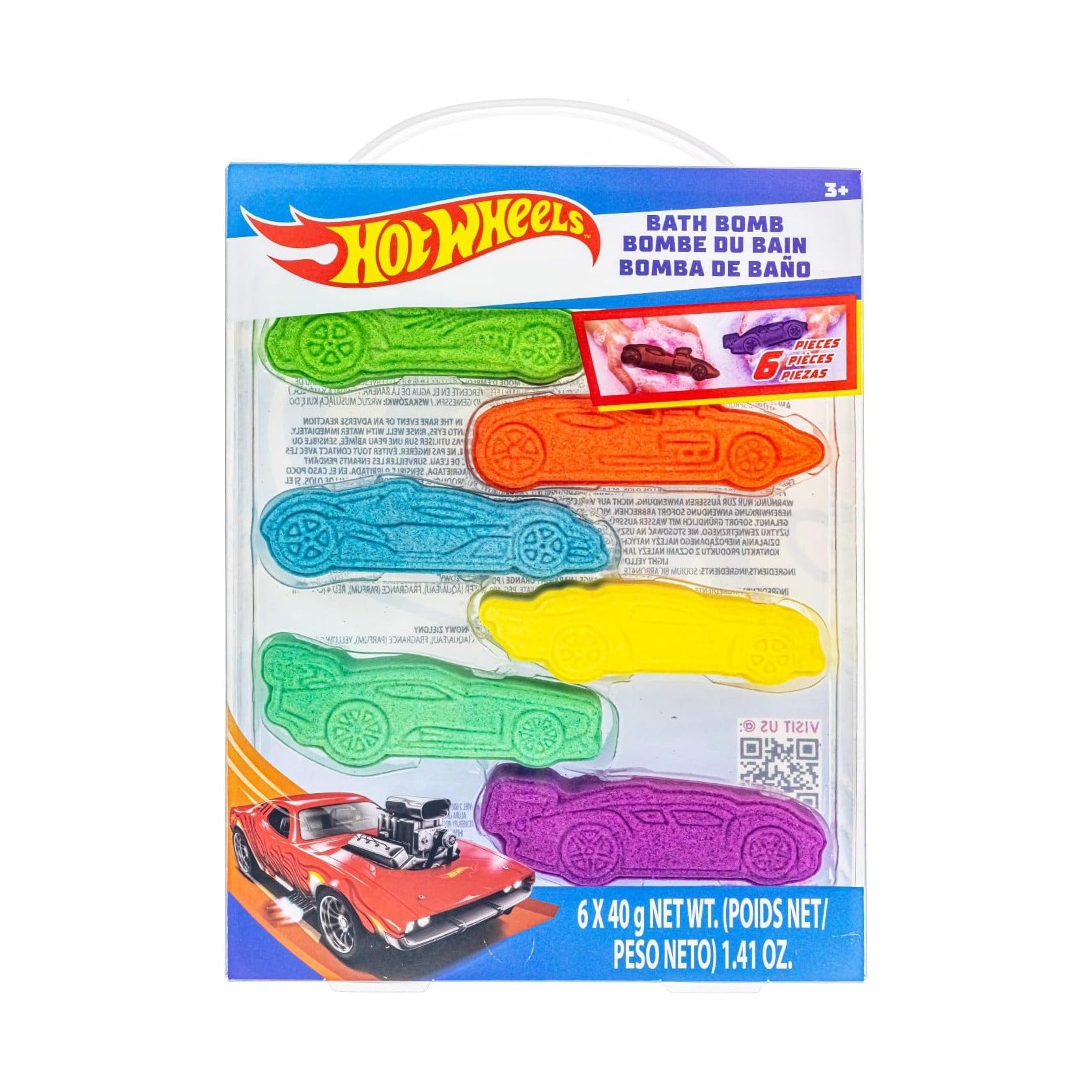 Hot Wheels 6 Piece Bath Bombs for Kids, Bubble Gum Scented, Bath Toys for Kids, Ages 3+, by Townley Girl