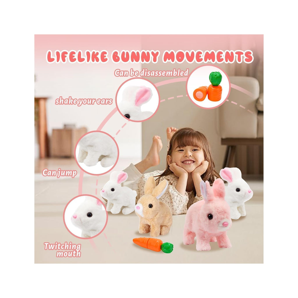Realistic Bunny Toy - Interactive Plush Rabbit with Sounds and Movements Animated Walking Wiggle Ears Twitch Nose - Easter Gift for Kids (Brown+White)