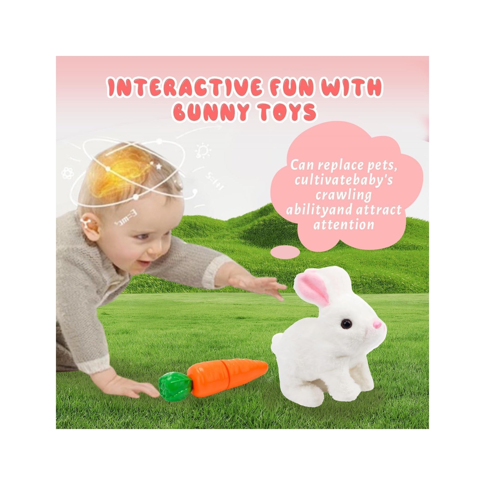 Realistic Bunny Toy - Interactive Plush Rabbit with Sounds and Movements Animated Walking Wiggle Ears Twitch Nose - Easter Gift for Kids (Brown+White)