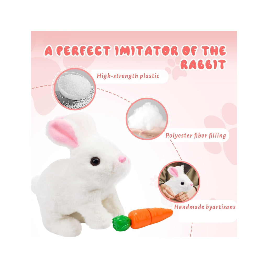 Realistic Bunny Toy - Interactive Plush Rabbit with Sounds and Movements Animated Walking Wiggle Ears Twitch Nose - Easter Gift for Kids (Brown+White)