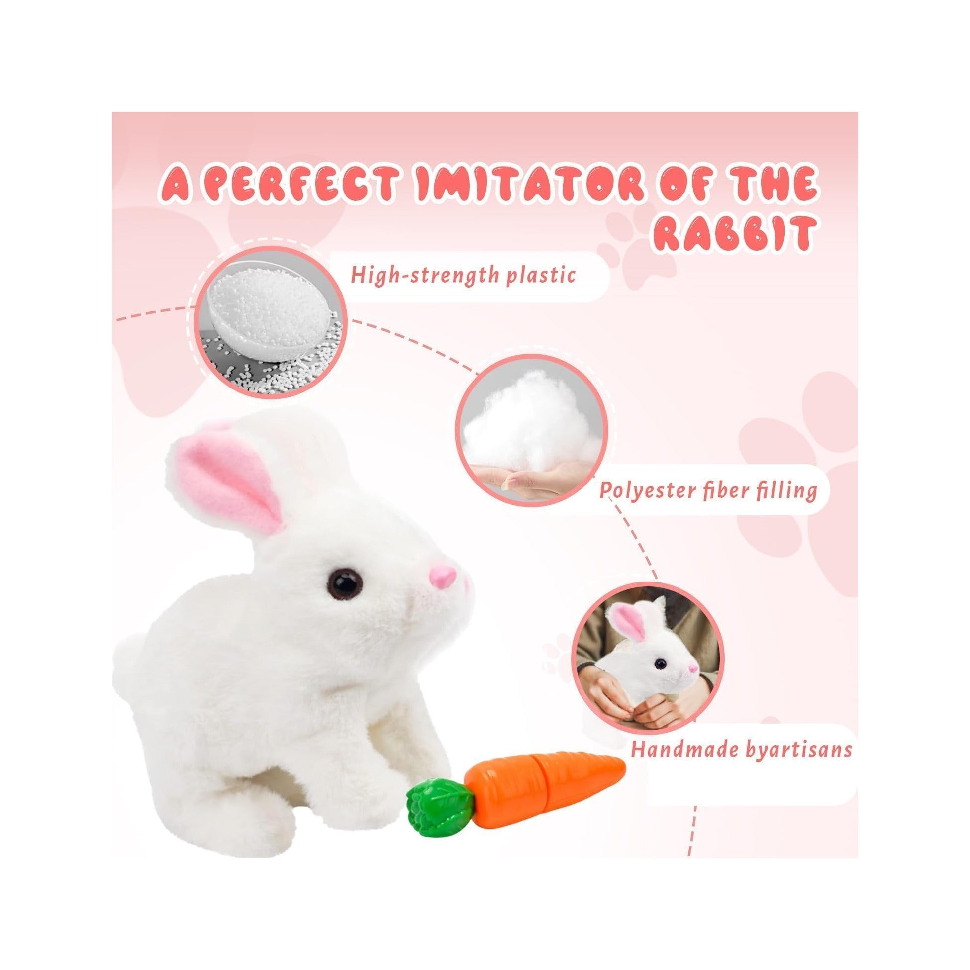 Realistic Bunny Toy - Interactive Plush Rabbit with Sounds and Movements Animated Walking Wiggle Ears Twitch Nose - Easter Gift for Kids (Brown+White)