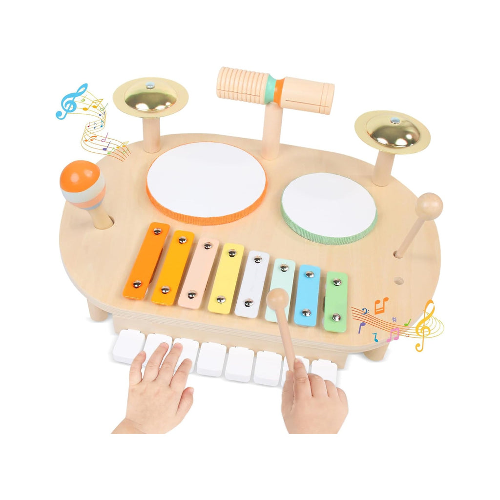 Toddler Drum Set for Kids, Wooden Montessori Toys for 2 Year Old, Baby Musical Instruments Percussion Set with Xylophone, Toddler Gifts for 2 3 4 Year Old Girls Boys Kids