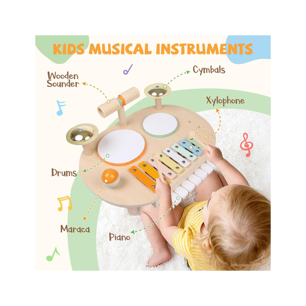Toddler Drum Set for Kids, Wooden Montessori Toys for 2 Year Old, Baby Musical Instruments Percussion Set with Xylophone, Toddler Gifts for 2 3 4 Year Old Girls Boys Kids