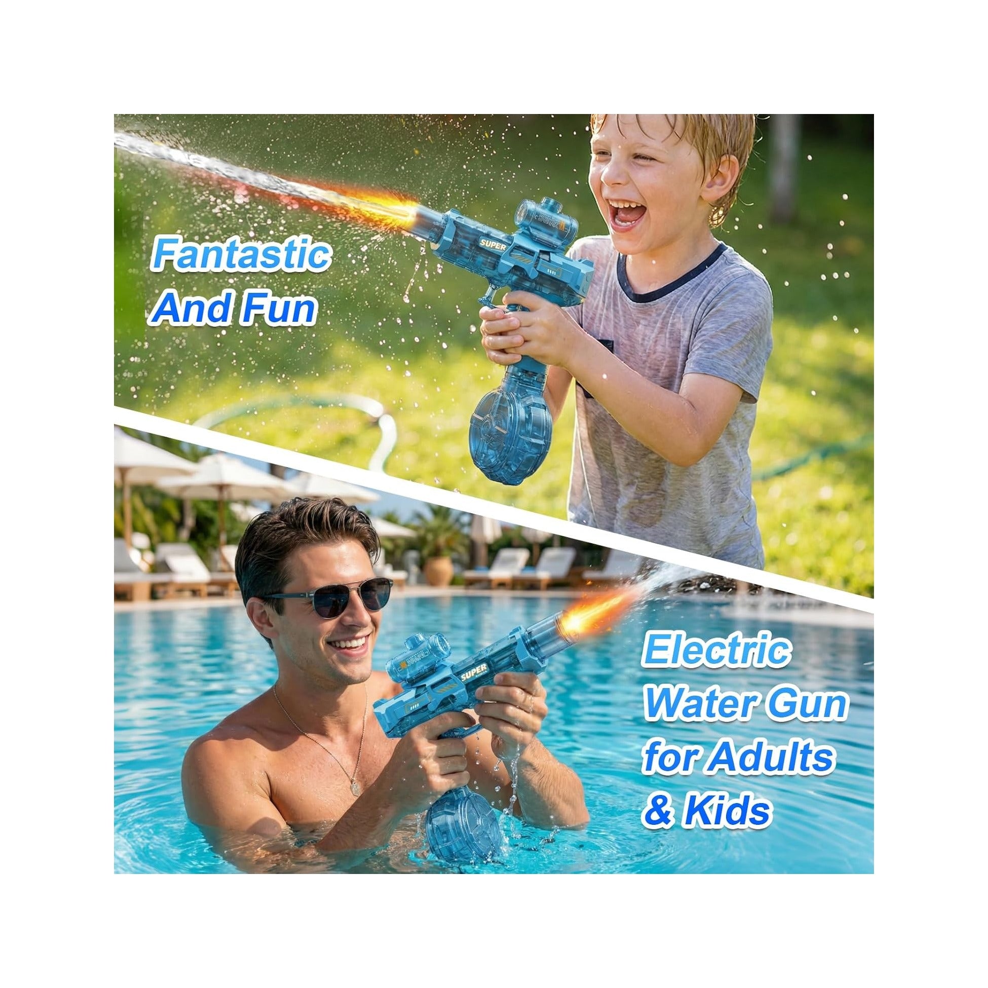 Electric Water Gun for Adults Kids, Automatic WaterGun with Led Light, Long Range Transparent Electric Squirt Gun Blaster Summer Outdoor Pool Party Toys Gifts for Boys Girls