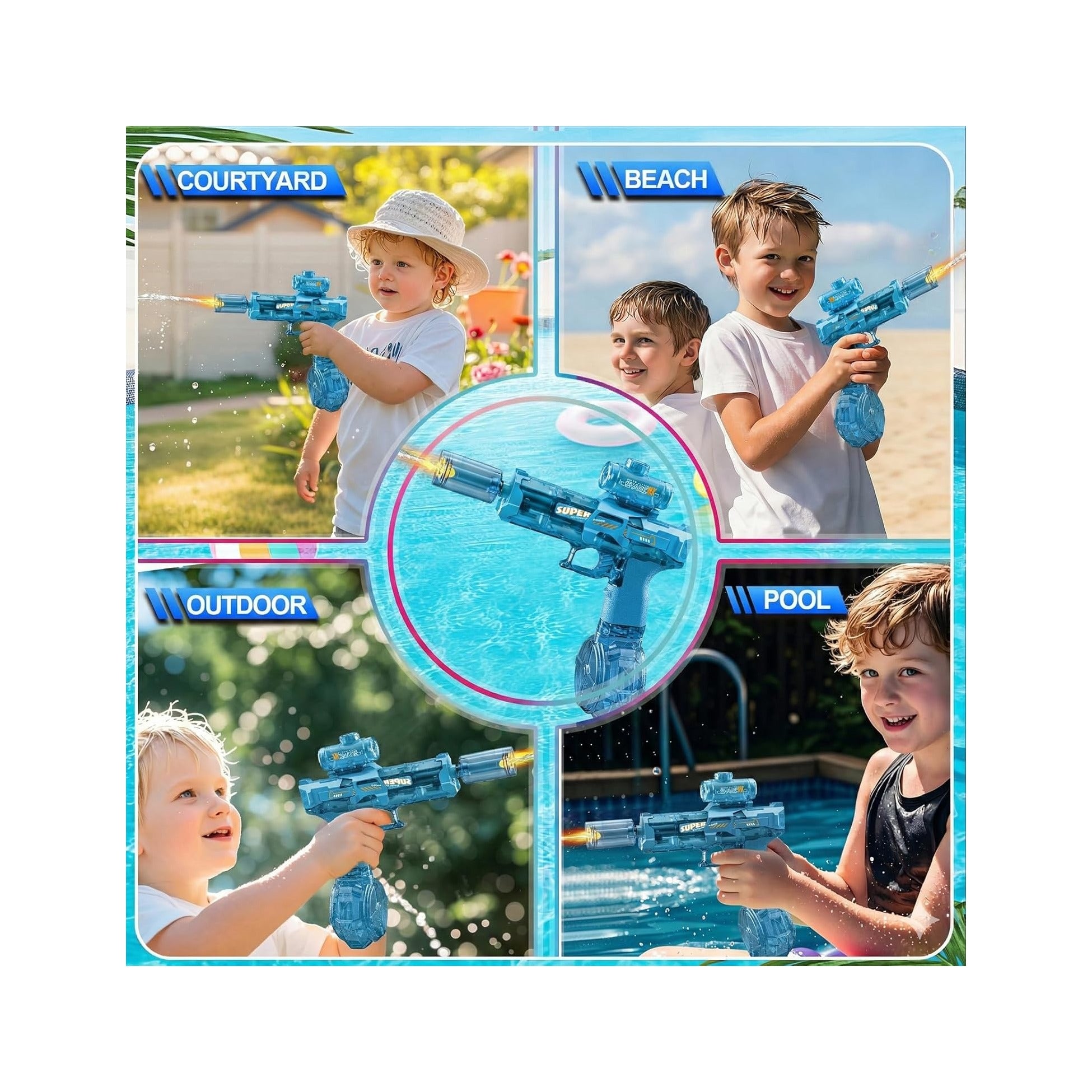 Electric Water Gun for Adults Kids, Automatic WaterGun with Led Light, Long Range Transparent Electric Squirt Gun Blaster Summer Outdoor Pool Party Toys Gifts for Boys Girls