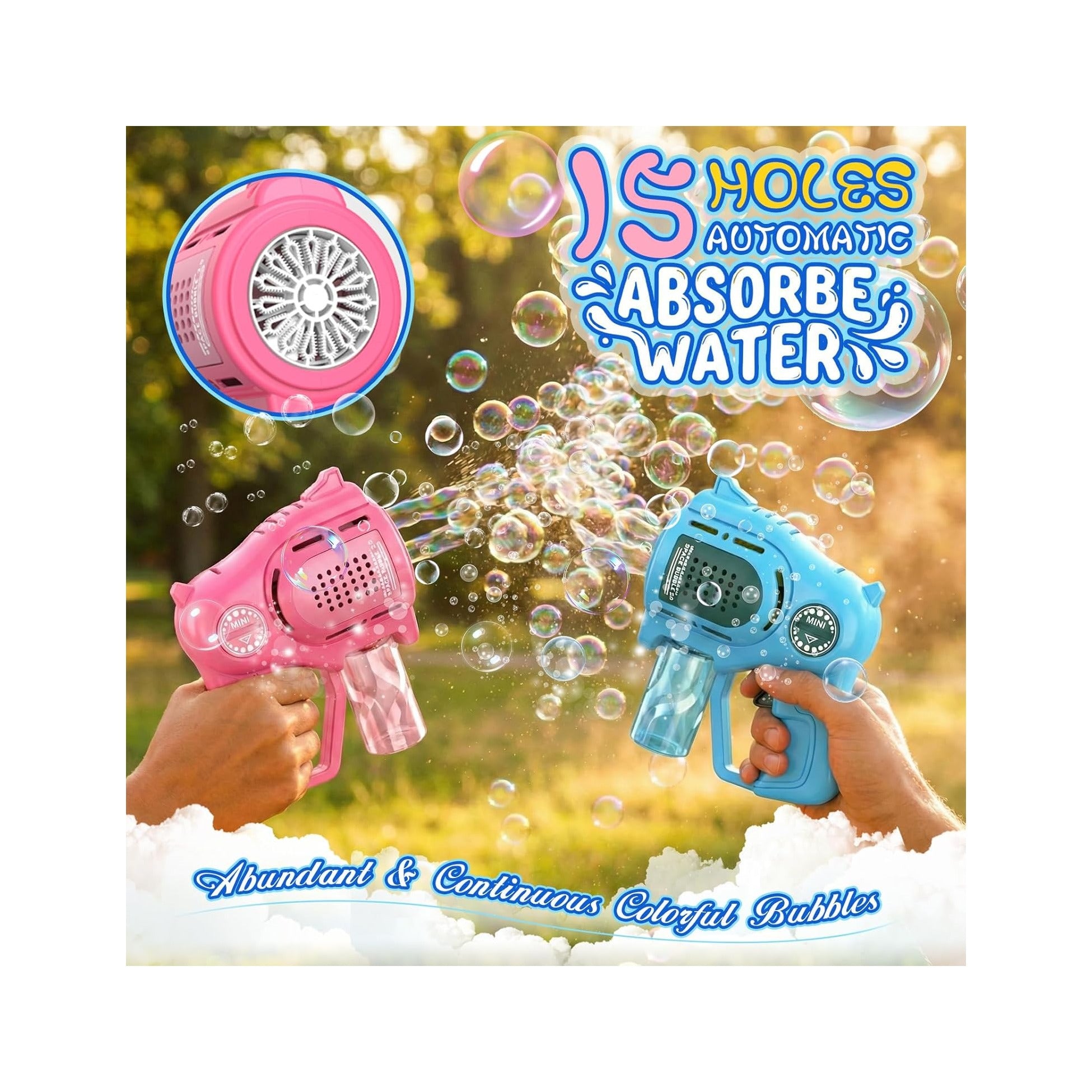 2-Pack Bubble Gun for Toddlers 1-3 Kids 4-8, 15-Holes Automatic Bubble Machine Blower Blaster Maker with 2 Bottles Solution, Easter Party Favors Summer Outdoors Wedding Toys Gifts for Boys Girls