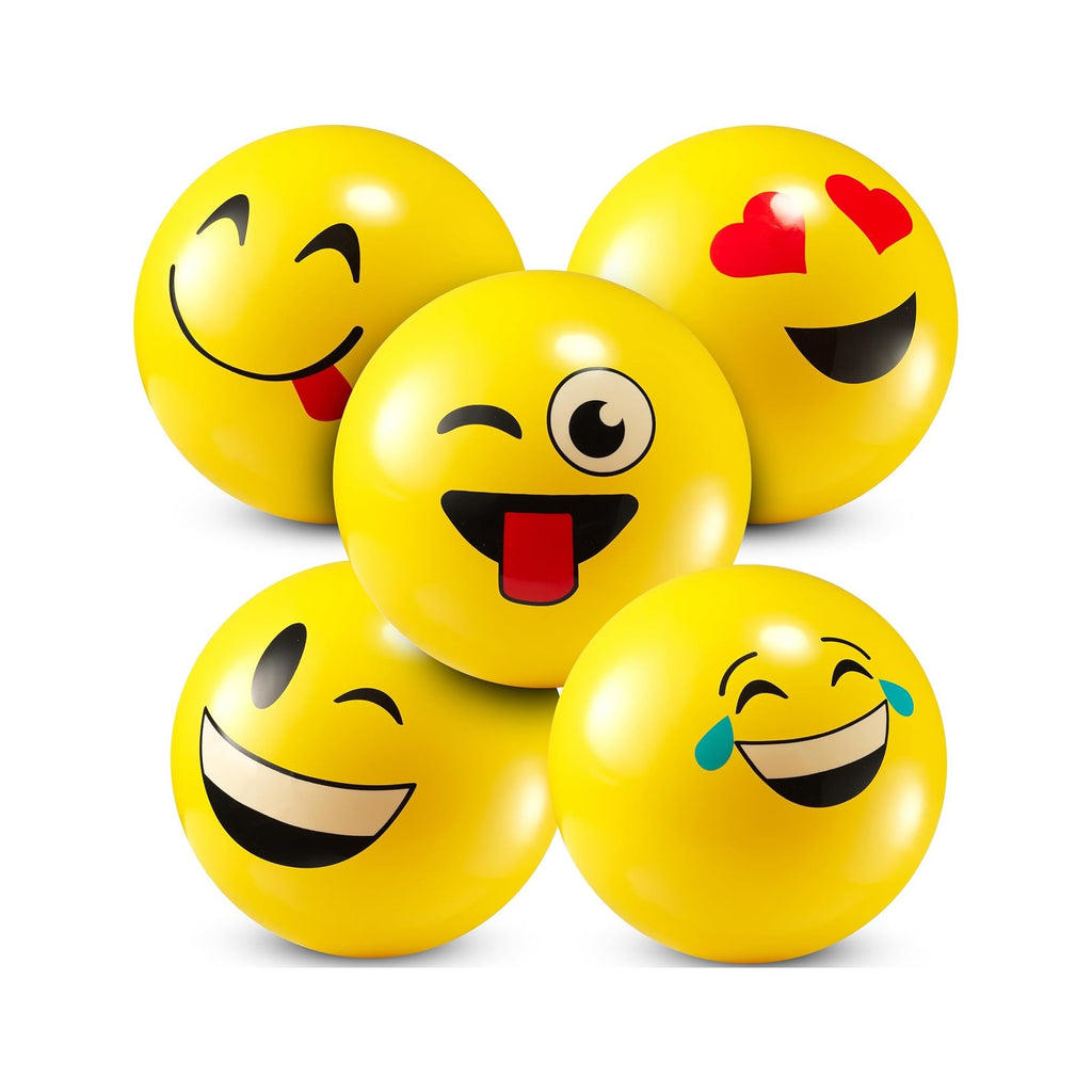 Happy Face Bouncing Balls for Kids & Toddlers (Pack of 5) - Playground Balls w/ 5 Fun Designs - Lightweight Play Bouncy Ball Gifts for Boys & Girls