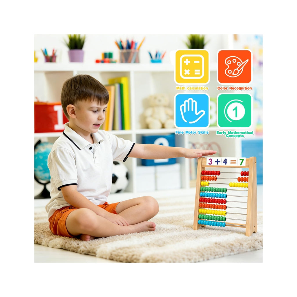 Wooden Abacus for Kids Math Games for Kids 5-7 Abacus Counters Homeschool Counting Toys for 3-5 6-8 Boys Girls Gifts Math Manipulatives Educational Learning Toys for 4 Year Old with Number Cards 1-100