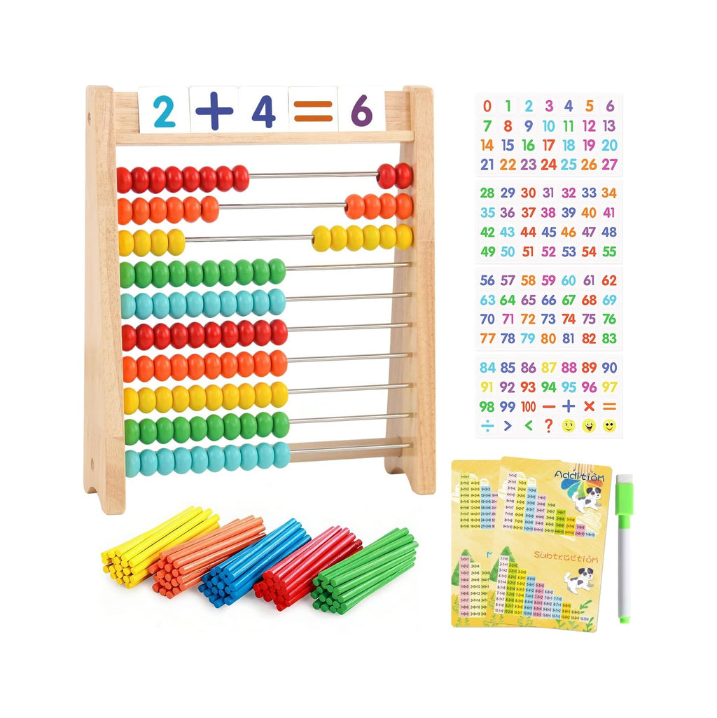 Wooden Abacus for Kids Math Games for Kids 5-7 Abacus Counters Homeschool Counting Toys for 3-5 6-8 Boys Girls Gifts Math Manipulatives Educational Learning Toys for 4 Year Old with Number Cards 1-100
