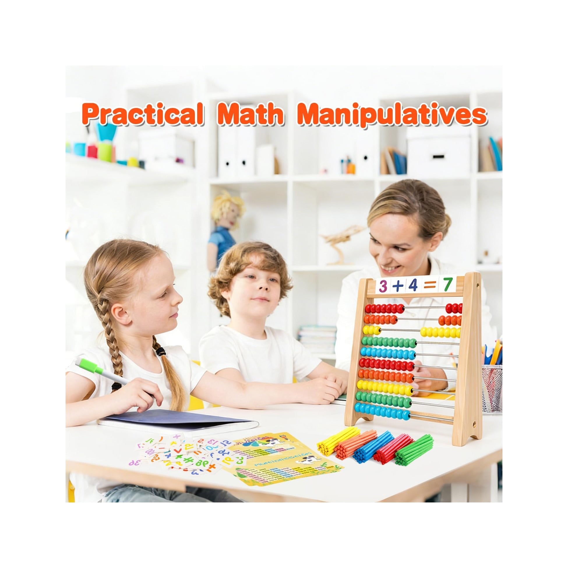 Wooden Abacus for Kids Math Games for Kids 5-7 Abacus Counters Homeschool Counting Toys for 3-5 6-8 Boys Girls Gifts Math Manipulatives Educational Learning Toys for 4 Year Old with Number Cards 1-100