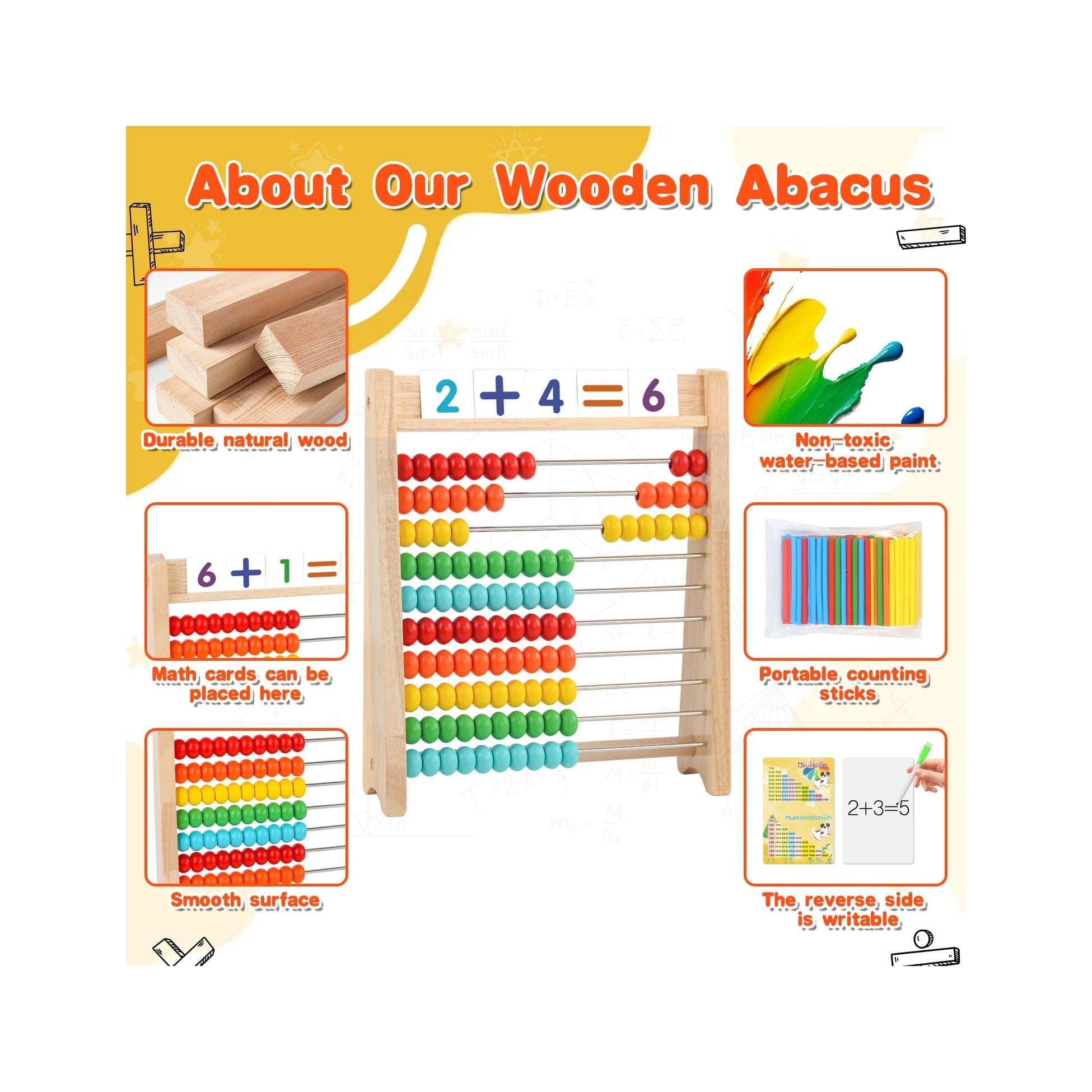 Wooden Abacus for Kids Math Games for Kids 5-7 Abacus Counters Homeschool Counting Toys for 3-5 6-8 Boys Girls Gifts Math Manipulatives Educational Learning Toys for 4 Year Old with Number Cards 1-100