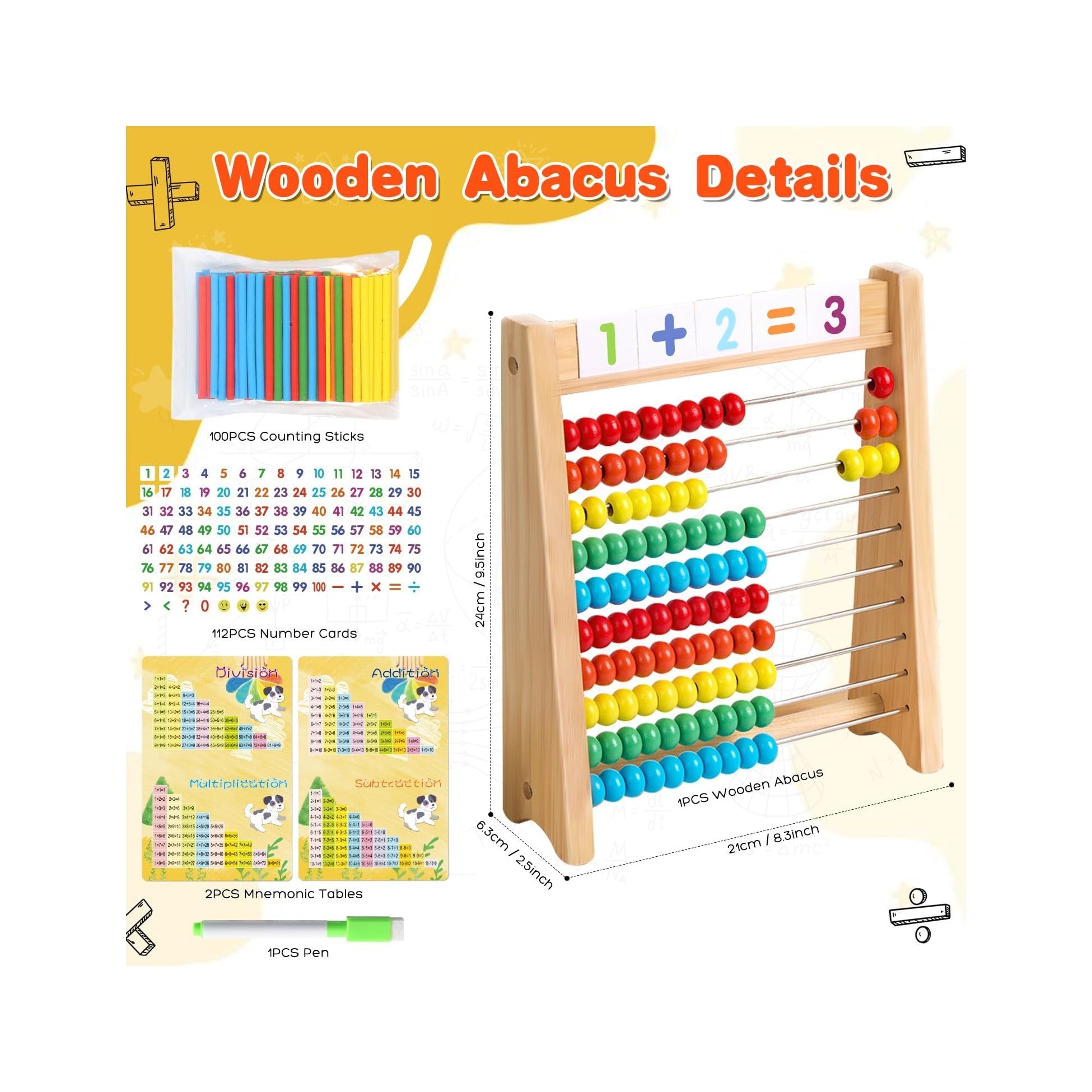 Wooden Abacus for Kids Math Games for Kids 5-7 Abacus Counters Homeschool Counting Toys for 3-5 6-8 Boys Girls Gifts Math Manipulatives Educational Learning Toys for 4 Year Old with Number Cards 1-100