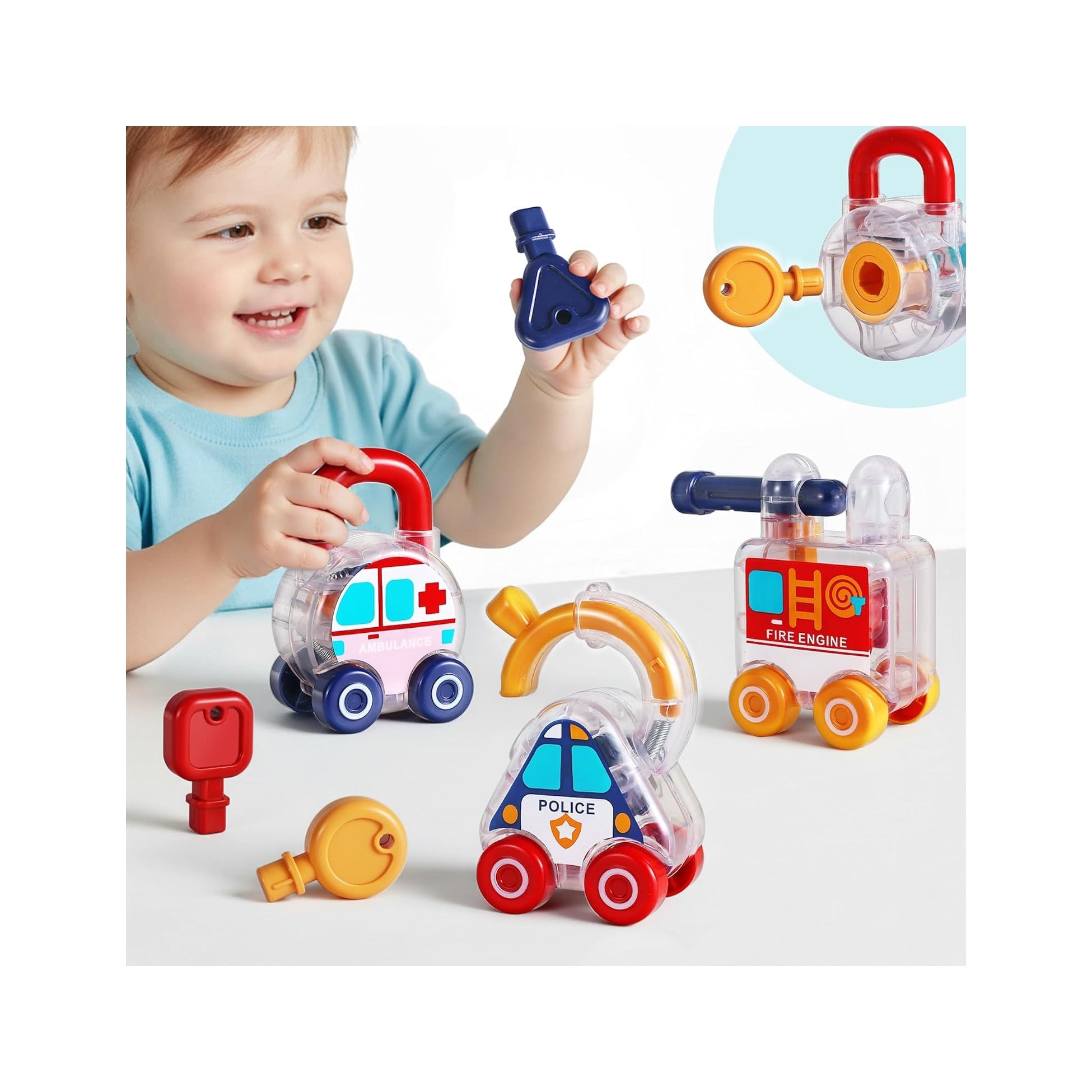 Toddler Lock Key Toy, Montessori Learning Sorting Matching Toy, Baby Fine Motor Development, Infant Activity Push Car, Educational Birthday Gift For 1 2 3 Year Old Kid Boy Girl