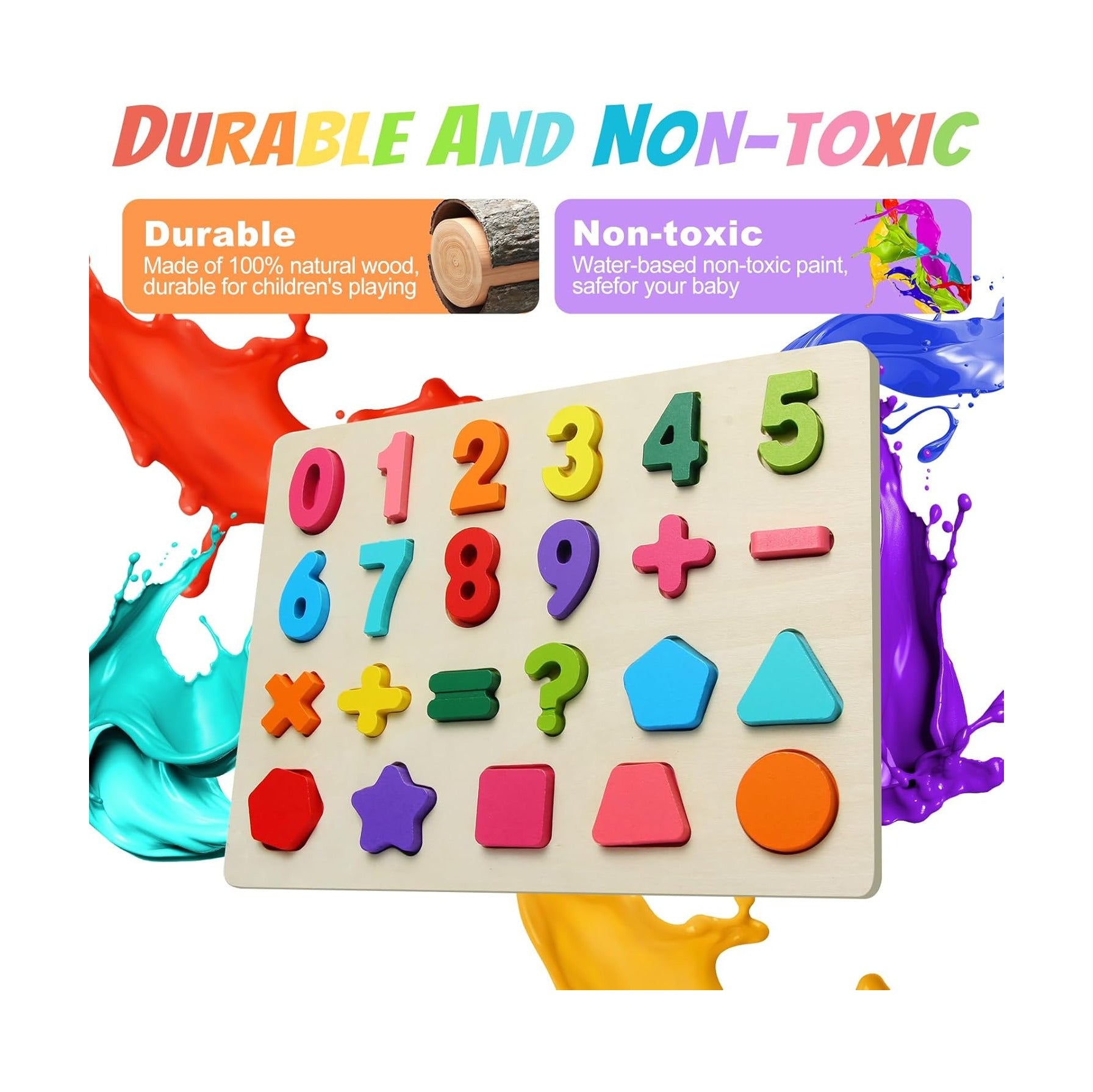 Wooden Puzzles for Toddlers, Number Shape Toddler Puzzles, Number Blocks Toys for Kids, Preschool Learning Educational, Toddler Learning Toys for Gift Set