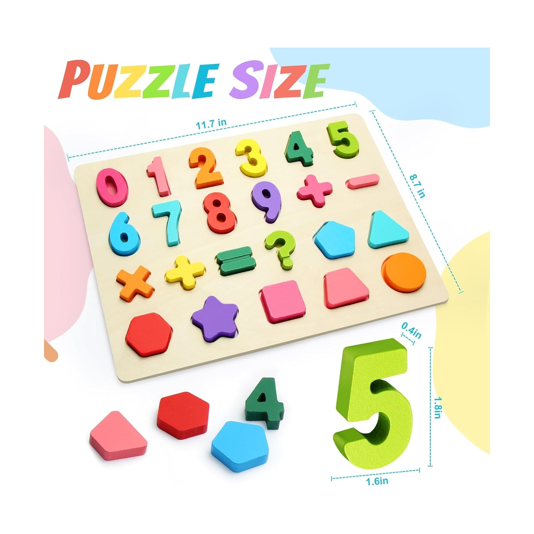 Wooden Puzzles for Toddlers, Number Shape Toddler Puzzles, Number Blocks Toys for Kids, Preschool Learning Educational, Toddler Learning Toys for Gift Set