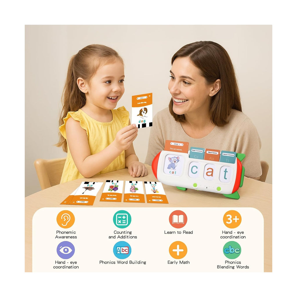 Phonics Flash Cards for Kids 3-8 - Learn to Read, Letter Sounds & Word Blending, Master Math Challenge- Homeschool Classroom Phonemic Awareness Toy, Preschool Kindergarten Learning Activities Gift