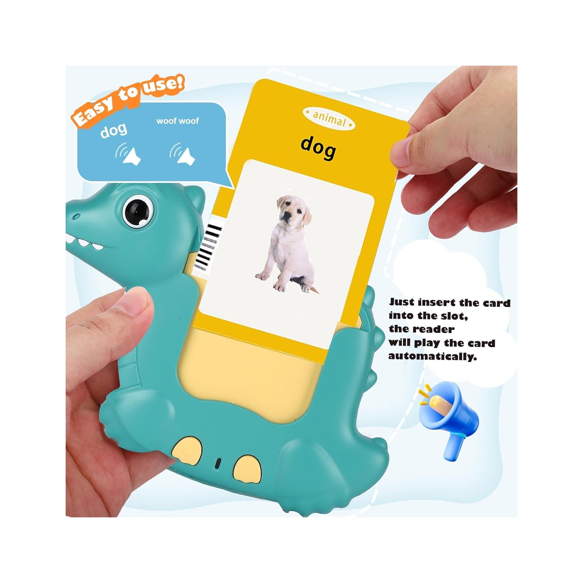 Dinosaur Talking Flash Cards 224 Sight Words for Kids, Audible Educational Interactive Autism Sensory Toys for Toddlers 3-8, Learning Montessori Tool for Girls Boys Gifts Green