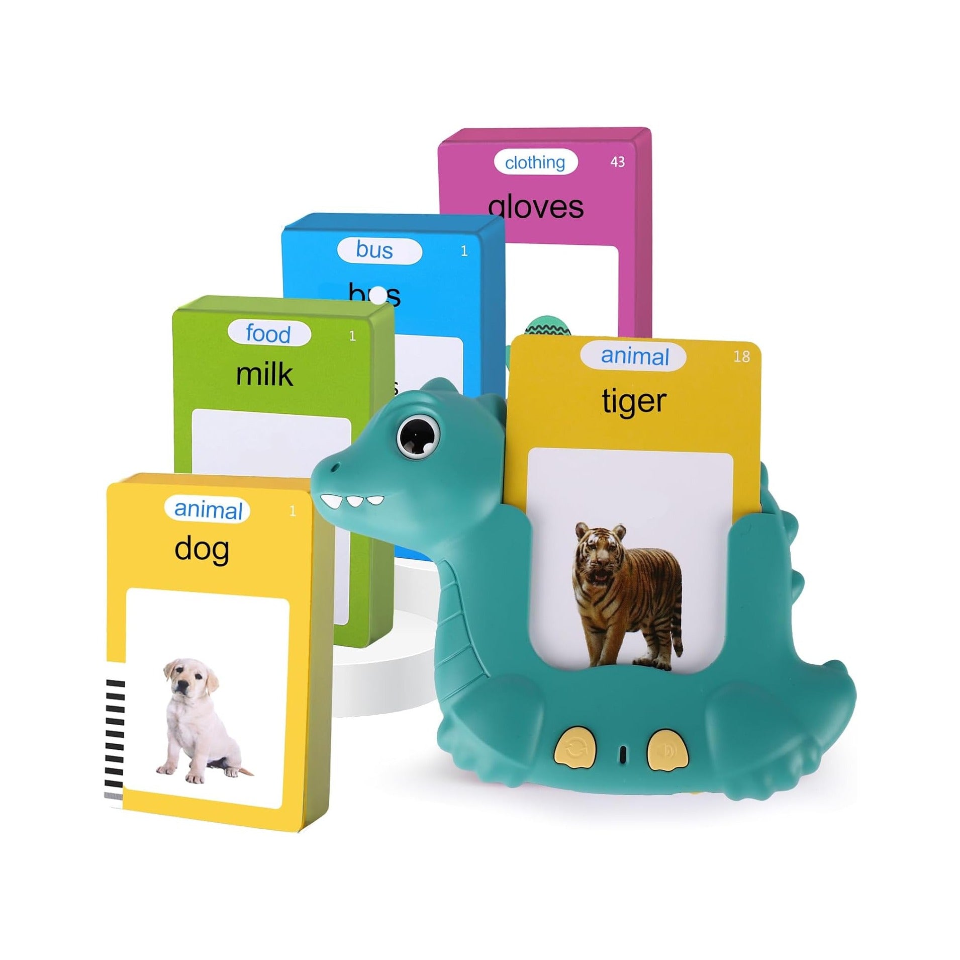 Dinosaur Talking Flash Cards 224 Sight Words for Kids, Audible Educational Interactive Autism Sensory Toys for Toddlers 3-8, Learning Montessori Tool for Girls Boys Gifts Green