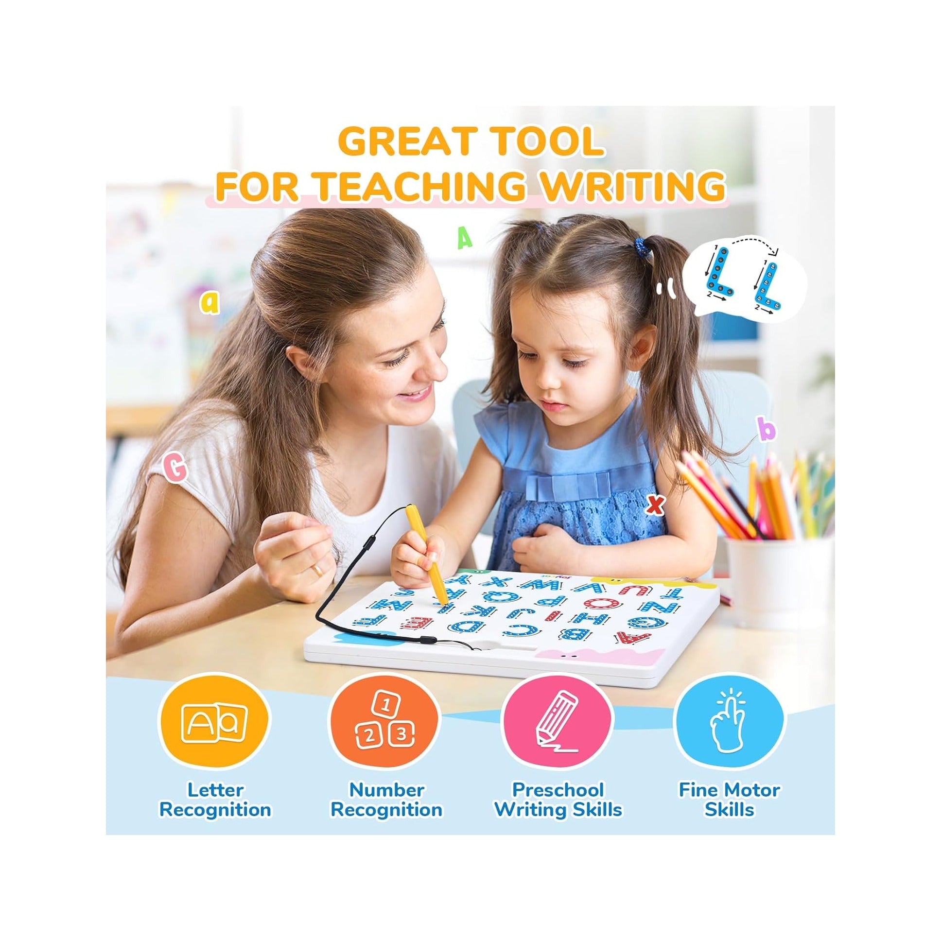 Magnetic Letter and Number Tracing Board Set, Double Sided Alphabet & Numbers Board for Toddlers, ABC Uppercase & Lowercase Practice, Math Learning, Preschool Educational Gift Toys for Kids