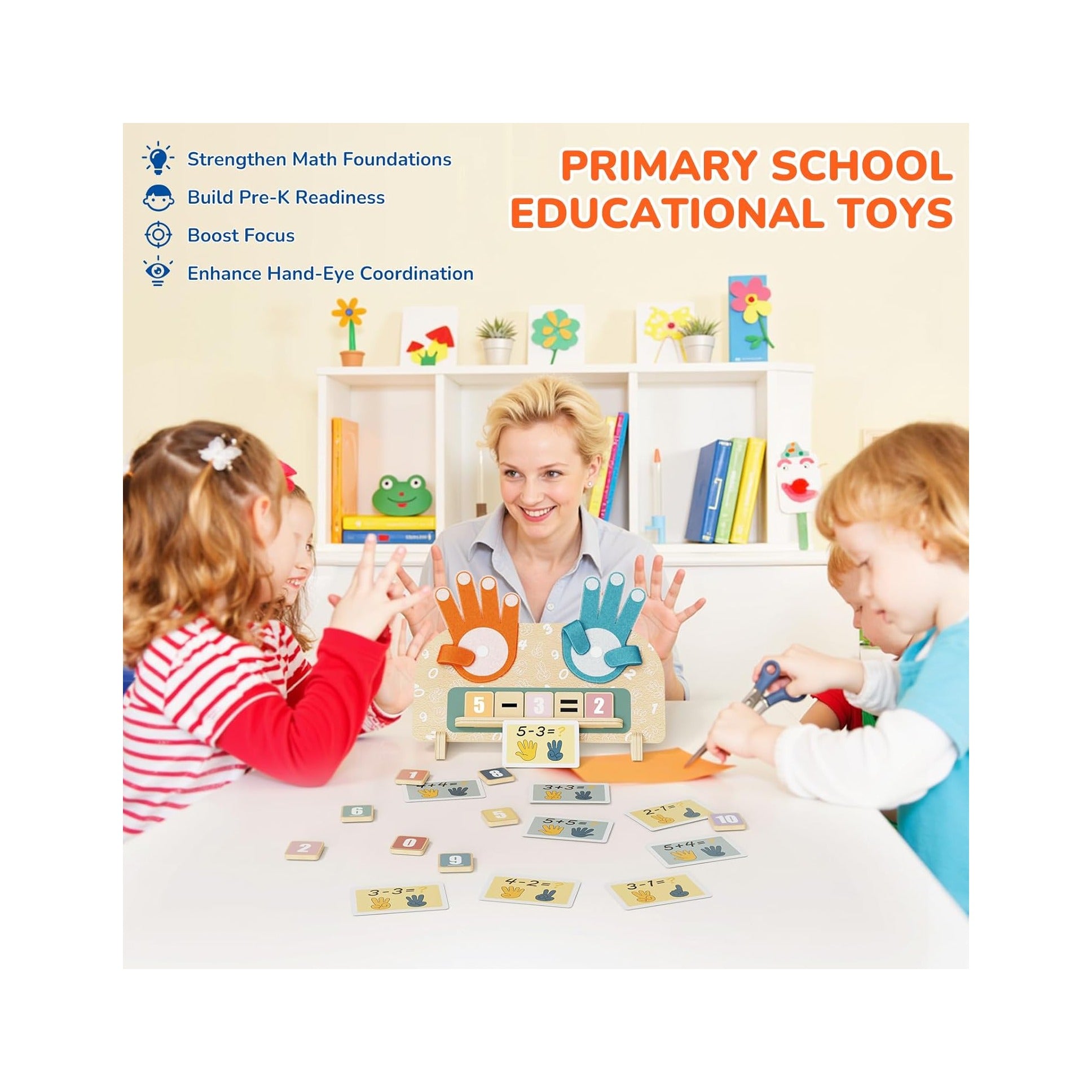 Montessori Math Toy for Kids 3-5, Double-Sided Finger Counting Board with Writing Board & Number Blocks, Preschool Learning Toy for Addition & Subtraction, Educational Gift