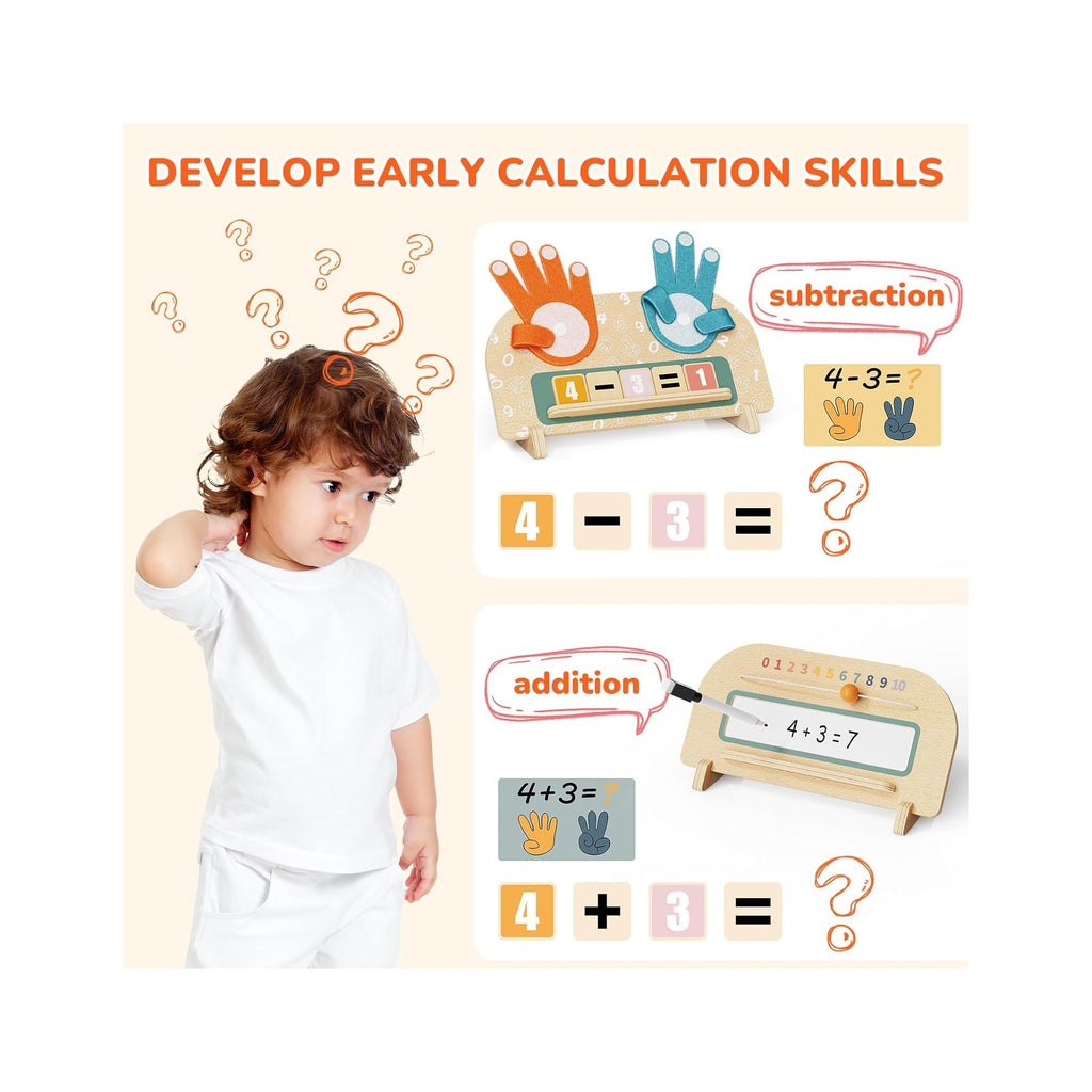 Montessori Math Toy for Kids 3-5, Double-Sided Finger Counting Board with Writing Board & Number Blocks, Preschool Learning Toy for Addition & Subtraction, Educational Gift