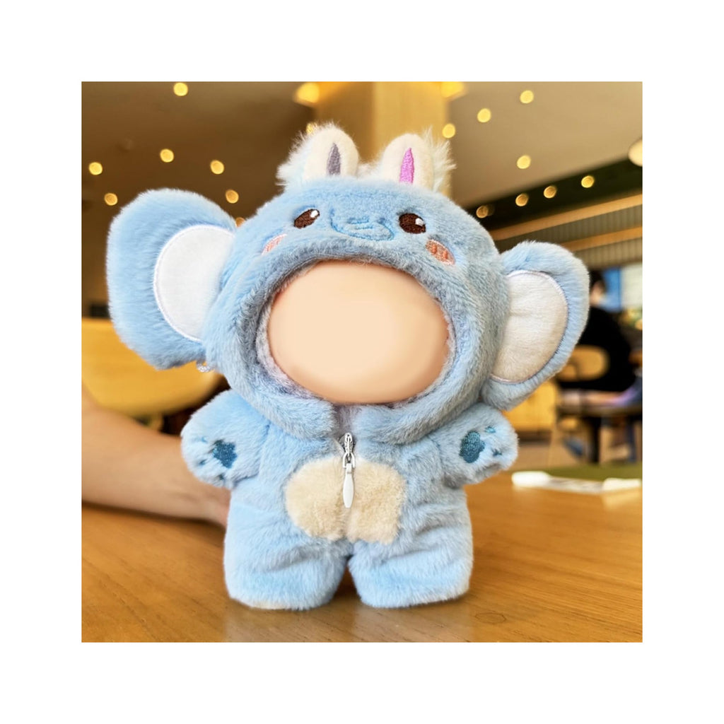 Clothes for LABUBU Doll (NO Doll), Blue Elephant Plush Jumpsuit Accessories for LABUBU 17cm Dolls, Premium Fashion Outfit for LABUBU Unique Dress Up