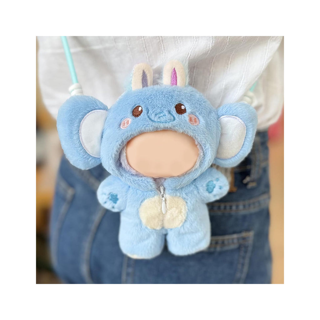 Clothes for LABUBU Doll (NO Doll), Blue Elephant Plush Jumpsuit Accessories for LABUBU 17cm Dolls, Premium Fashion Outfit for LABUBU Unique Dress Up