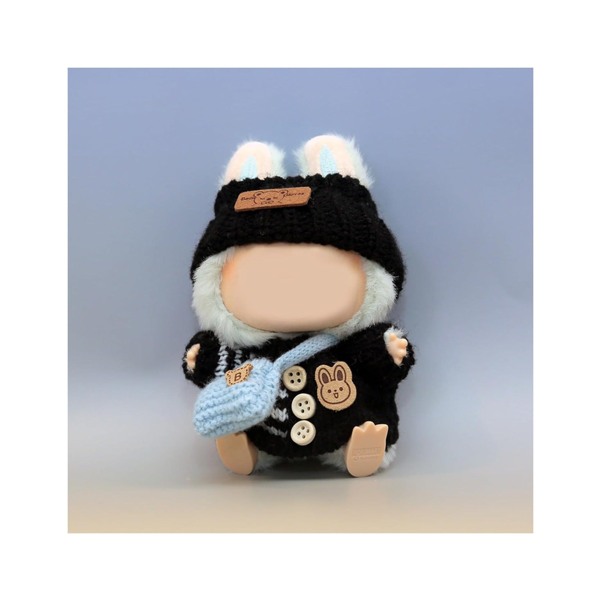 Clothes for LABUBU Doll (NO Doll), Handcrafted Crochet 3-Piece Accessories for LABUBU 17cm Dolls, Premium Outfit - Bunny Sweater + Hat + Bag, Cute Clothes for Dress up Unique Style