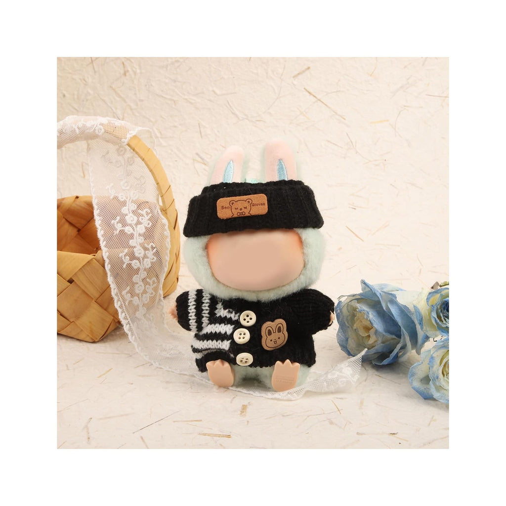 Clothes for LABUBU Doll (NO Doll), Handcrafted Crochet 3-Piece Accessories for LABUBU 17cm Dolls, Premium Outfit - Bunny Sweater + Hat + Bag, Cute Clothes for Dress up Unique Style