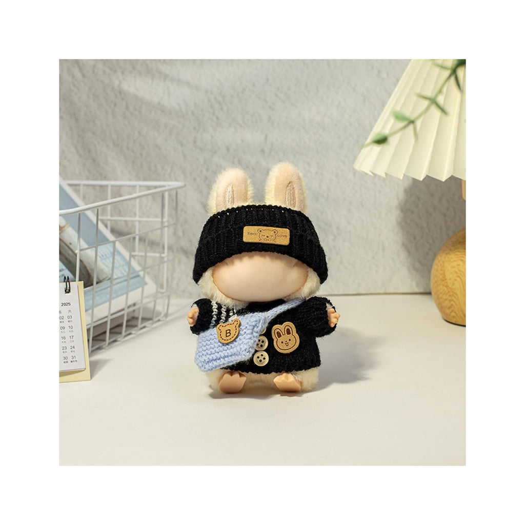 Clothes for LABUBU Doll (NO Doll), Handcrafted Crochet 3-Piece Accessories for LABUBU 17cm Dolls, Premium Outfit - Bunny Sweater + Hat + Bag, Cute Clothes for Dress up Unique Style