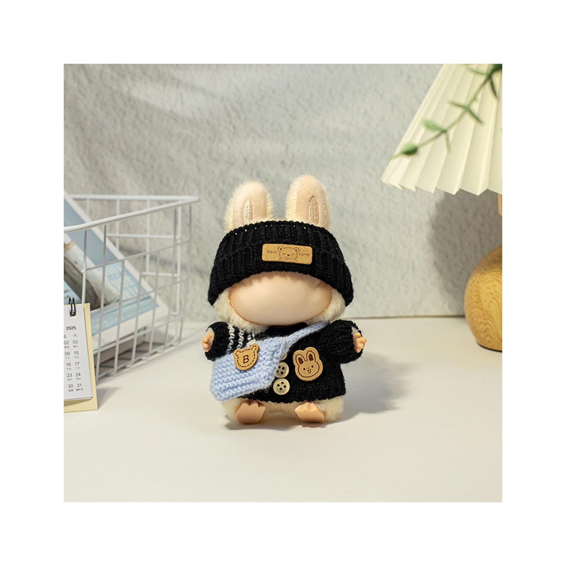 Clothes for LABUBU Doll (NO Doll), Handcrafted Crochet 3-Piece Accessories for LABUBU 17cm Dolls, Premium Outfit - Bunny Sweater + Hat + Bag, Cute Clothes for Dress up Unique Style