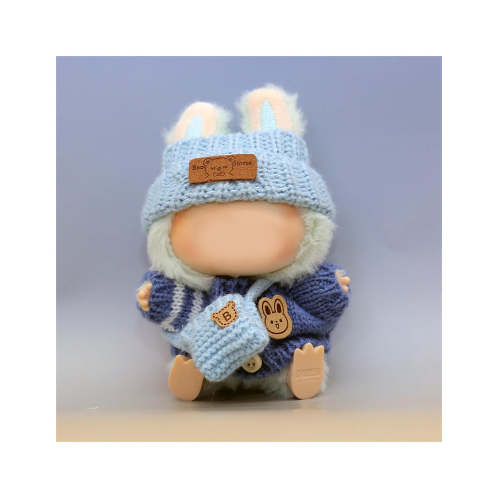 Clothes for LABUBU Doll (NO Doll), Handcrafted Crochet 3-Piece Accessories for LABUBU 17cm Dolls, Premium Outfit - Bunny Sweater + Hat + Bag, Cute Clothes for Dress up Unique Style