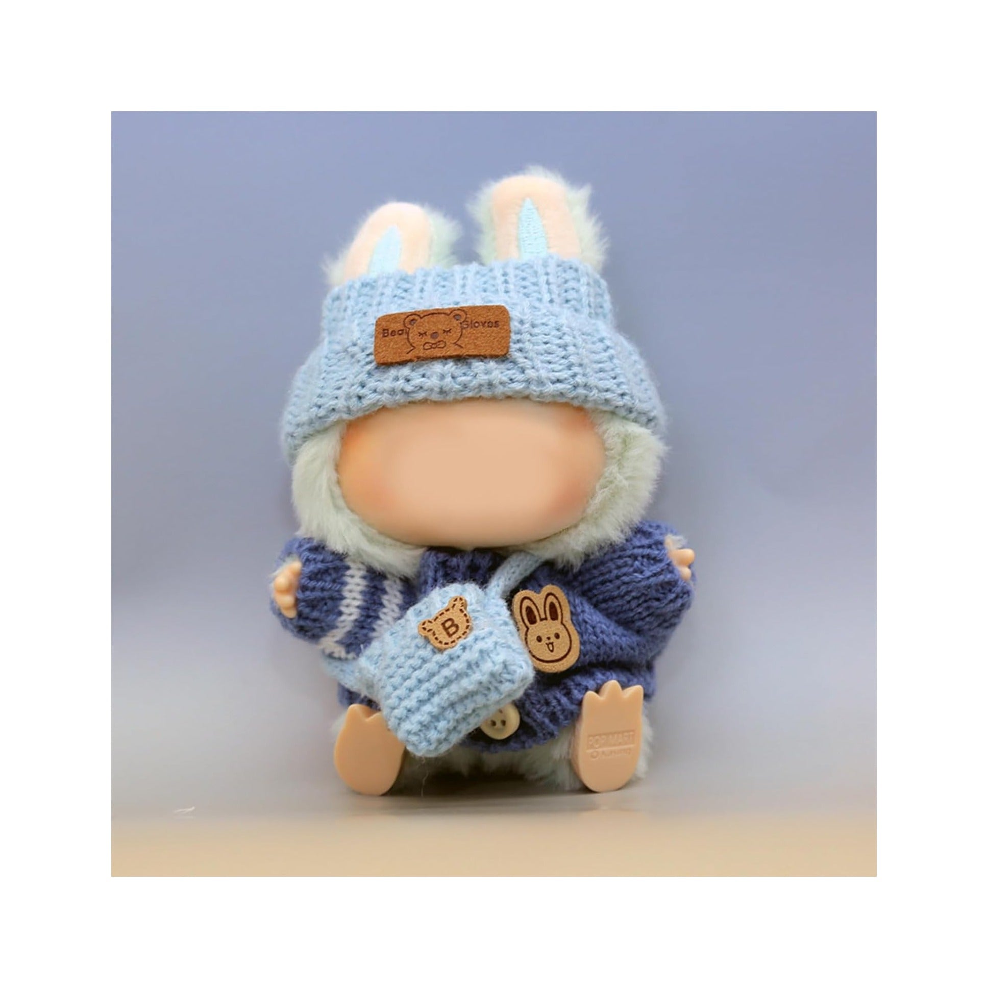 Clothes for LABUBU Doll (NO Doll), Handcrafted Crochet 3-Piece Accessories for LABUBU 17cm Dolls, Premium Outfit - Bunny Sweater + Hat + Bag, Cute Clothes for Dress up Unique Style