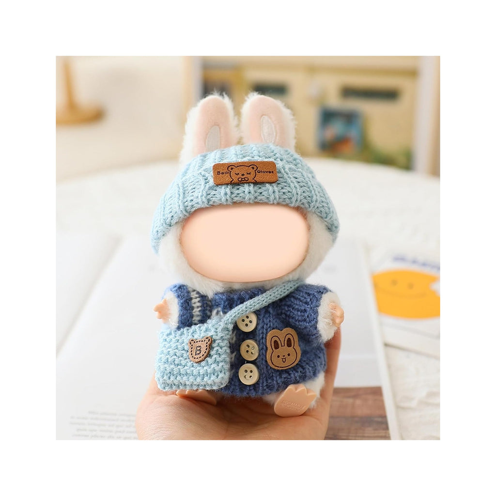 Clothes for LABUBU Doll (NO Doll), Handcrafted Crochet 3-Piece Accessories for LABUBU 17cm Dolls, Premium Outfit - Bunny Sweater + Hat + Bag, Cute Clothes for Dress up Unique Style