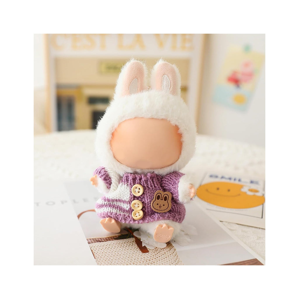 Clothes for LABUBU Doll (NO Doll), Handcrafted Crochet 3-Piece Accessories for LABUBU 17cm Dolls, Premium Outfit - Bunny Sweater + Hat + Bag, Cute Clothes for Dress up Unique Style (Purple)