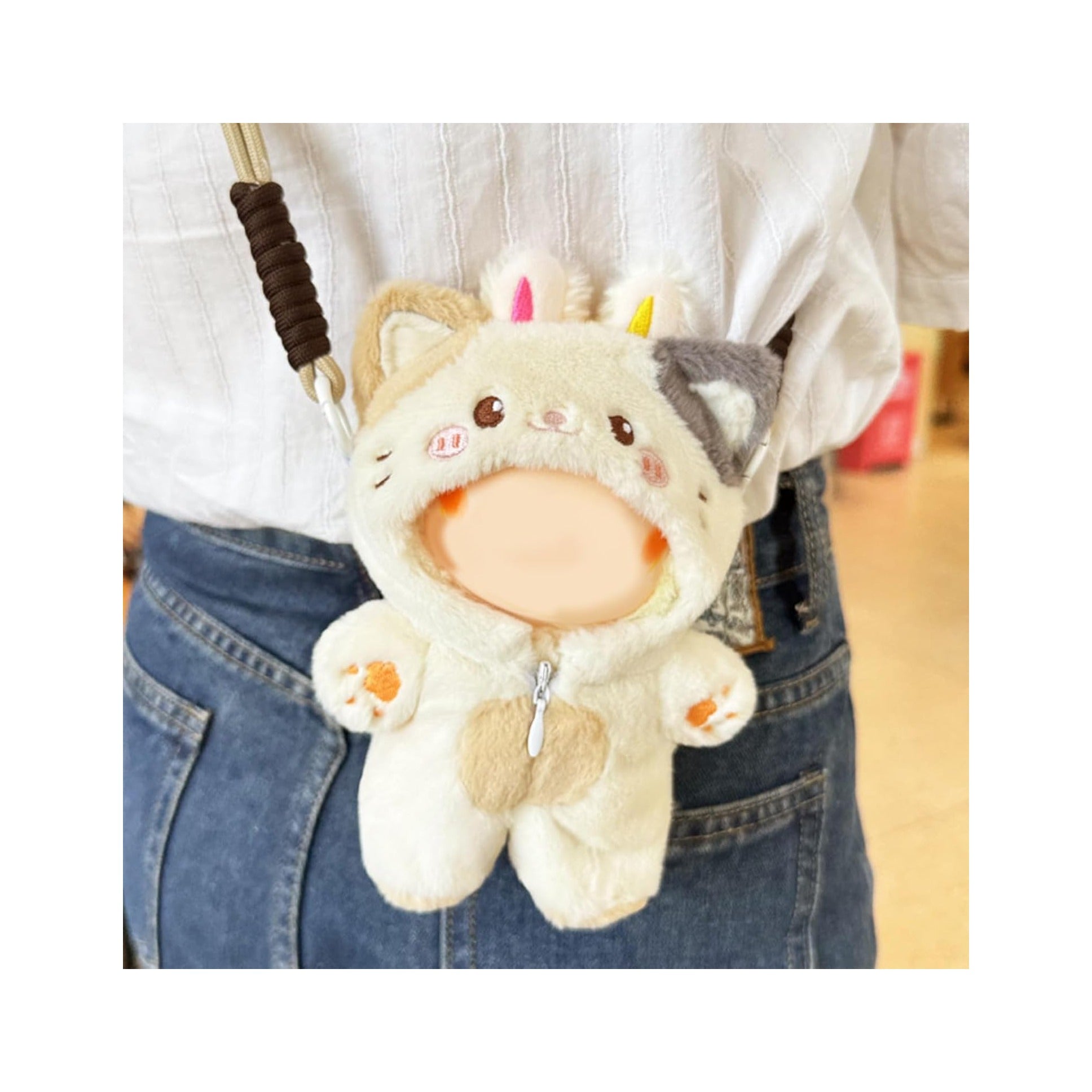 Clothes for LABUBU Doll (NO Doll), Cute Calico Cat Plush Jumpsuit Accessories for LABUBU 17cm Dolls, Premium Fashion Outfit for LABUBU Unique Dress Up