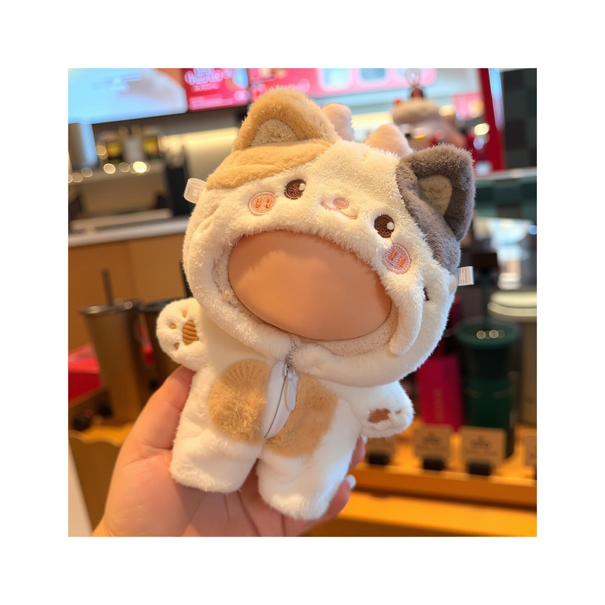 Clothes for LABUBU Doll (NO Doll), Cute Calico Cat Plush Jumpsuit Accessories for LABUBU 17cm Dolls, Premium Fashion Outfit for LABUBU Unique Dress Up