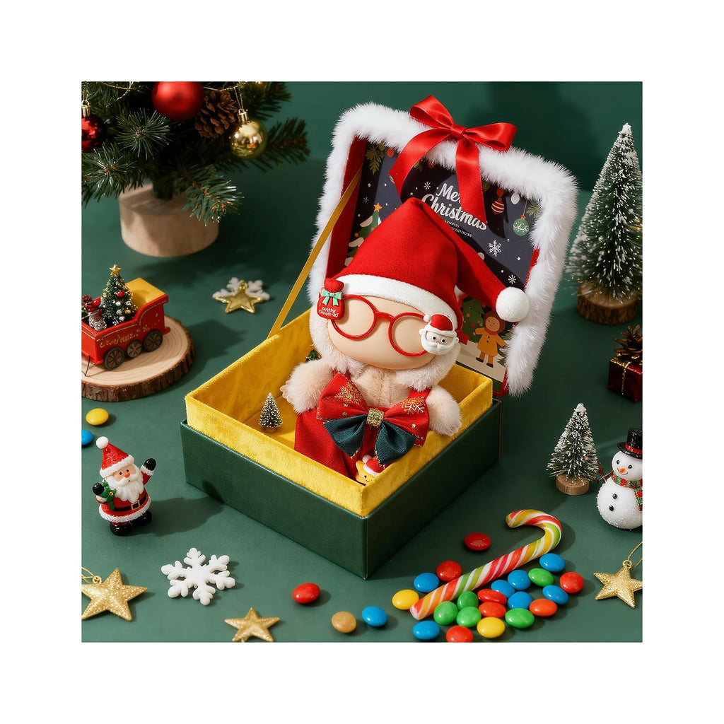 Christmas Clothes for LABUBU Doll (NO Doll), 3-Piece Christmas Overalls Outfits for LABUBU 17cm Dolls, Premium Clothing for LABUBU Unique Dress Up - Christmas Hat + Overalls + Glasses