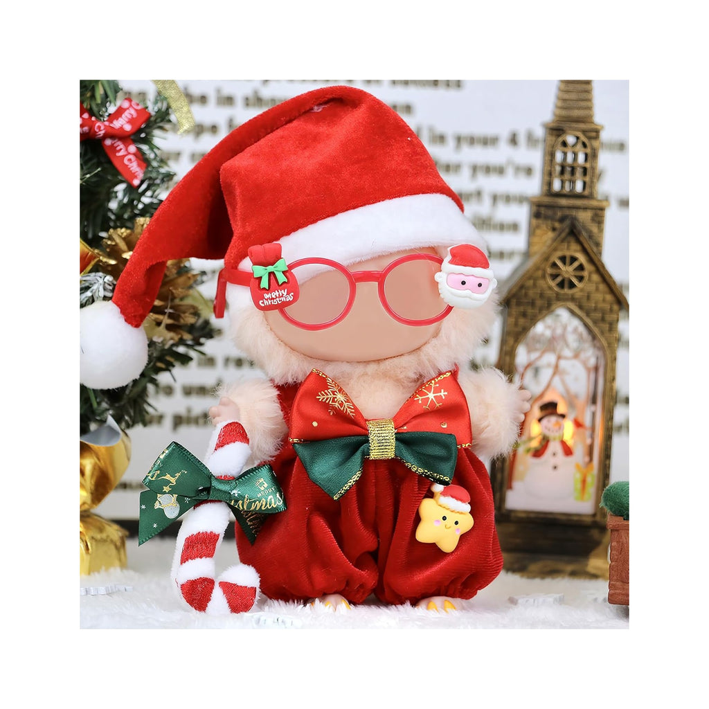 Christmas Clothes for LABUBU Doll (NO Doll), 3-Piece Christmas Overalls Outfits for LABUBU 17cm Dolls, Premium Clothing for LABUBU Unique Dress Up - Christmas Hat + Overalls + Glasses